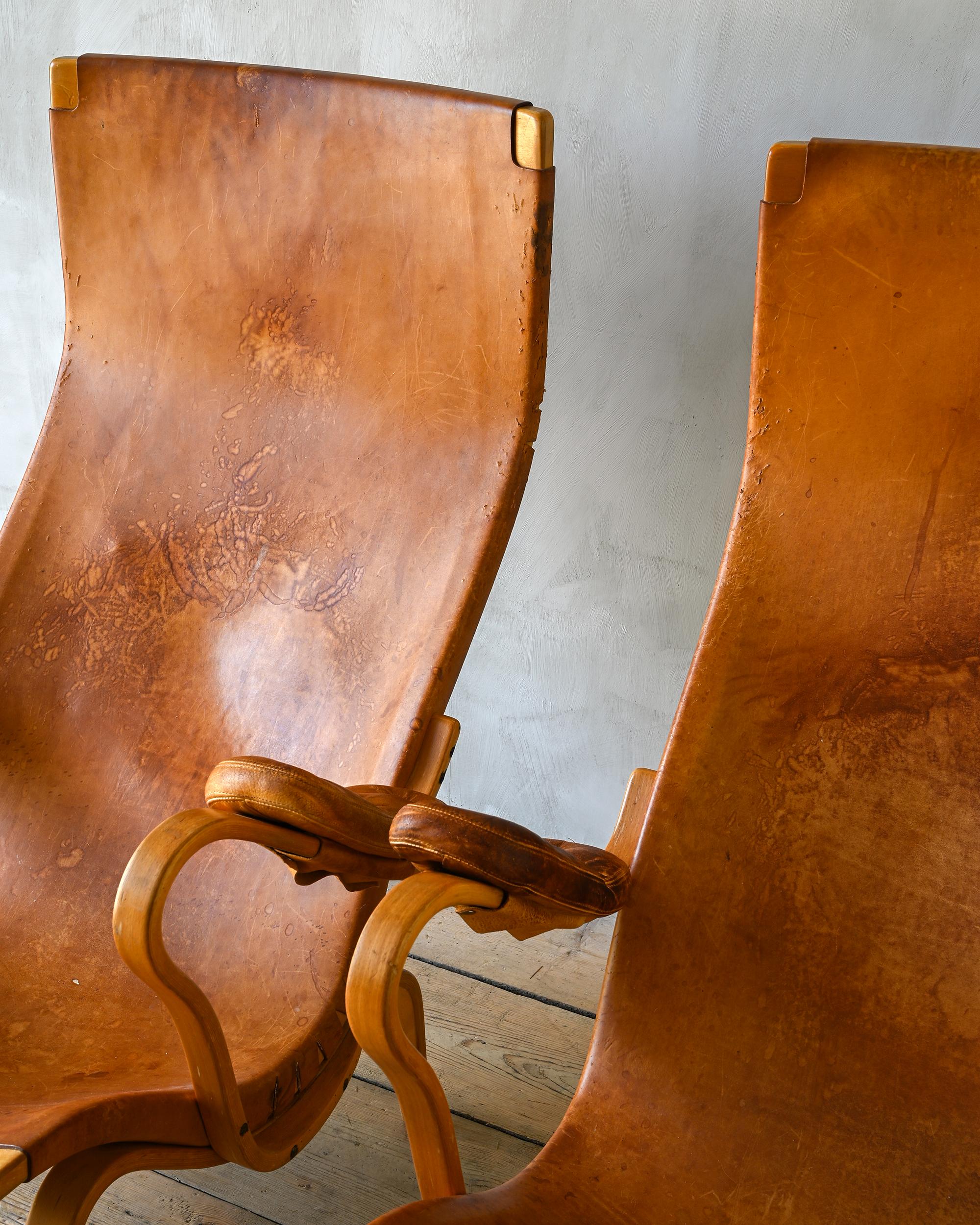 Leather Bruno Mathsson, Pernilla Armchairs For Sale