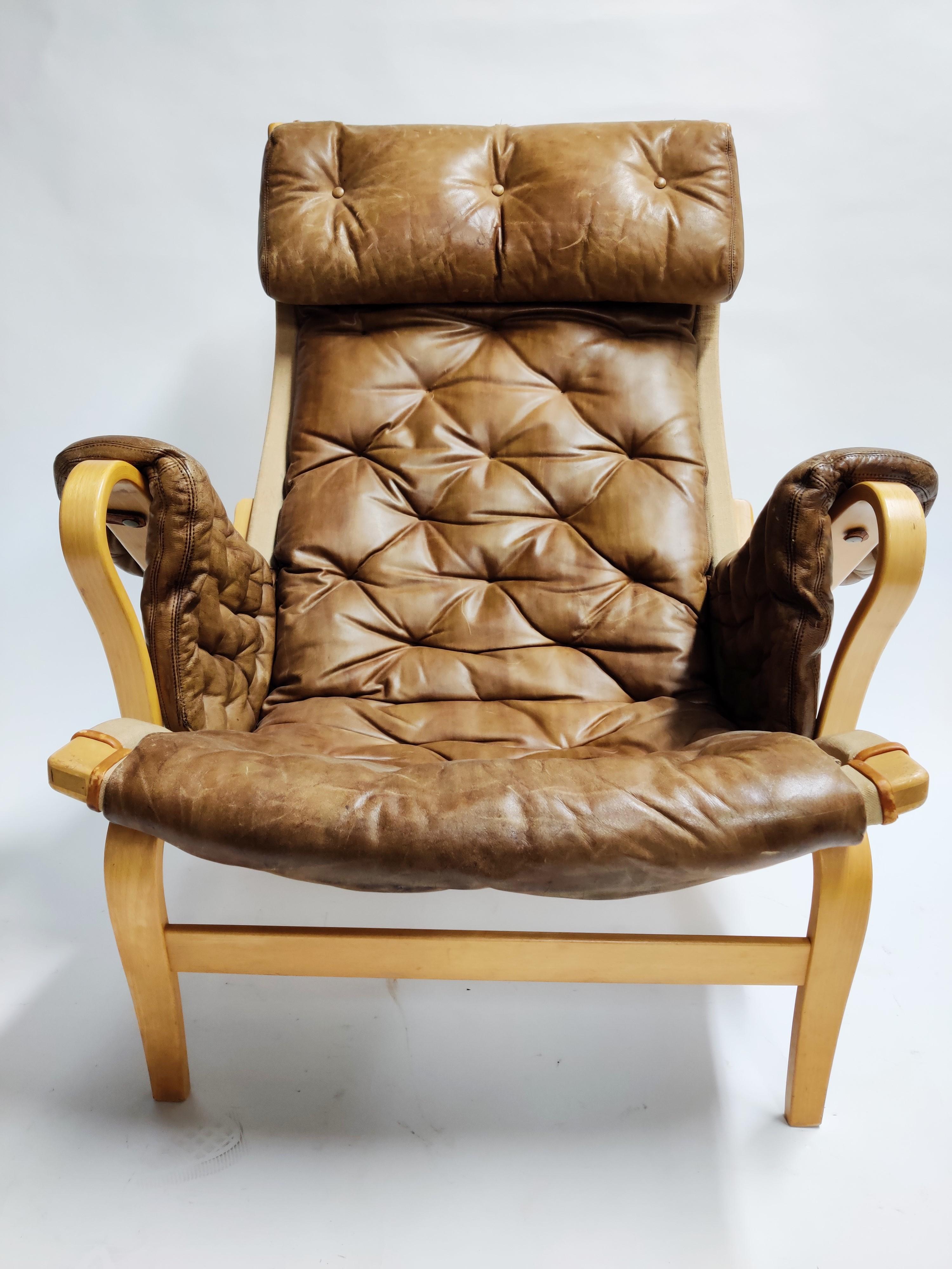 Leather Bruno Mathsson Pernilla chair in leather, 1960s