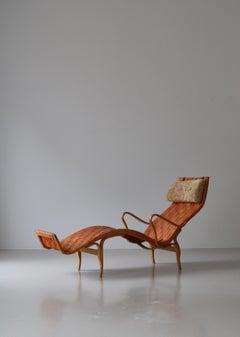 Bruno Mathsson "Pernilla" Chaise Longue Chair in Patinated Saddle Leather, 1965