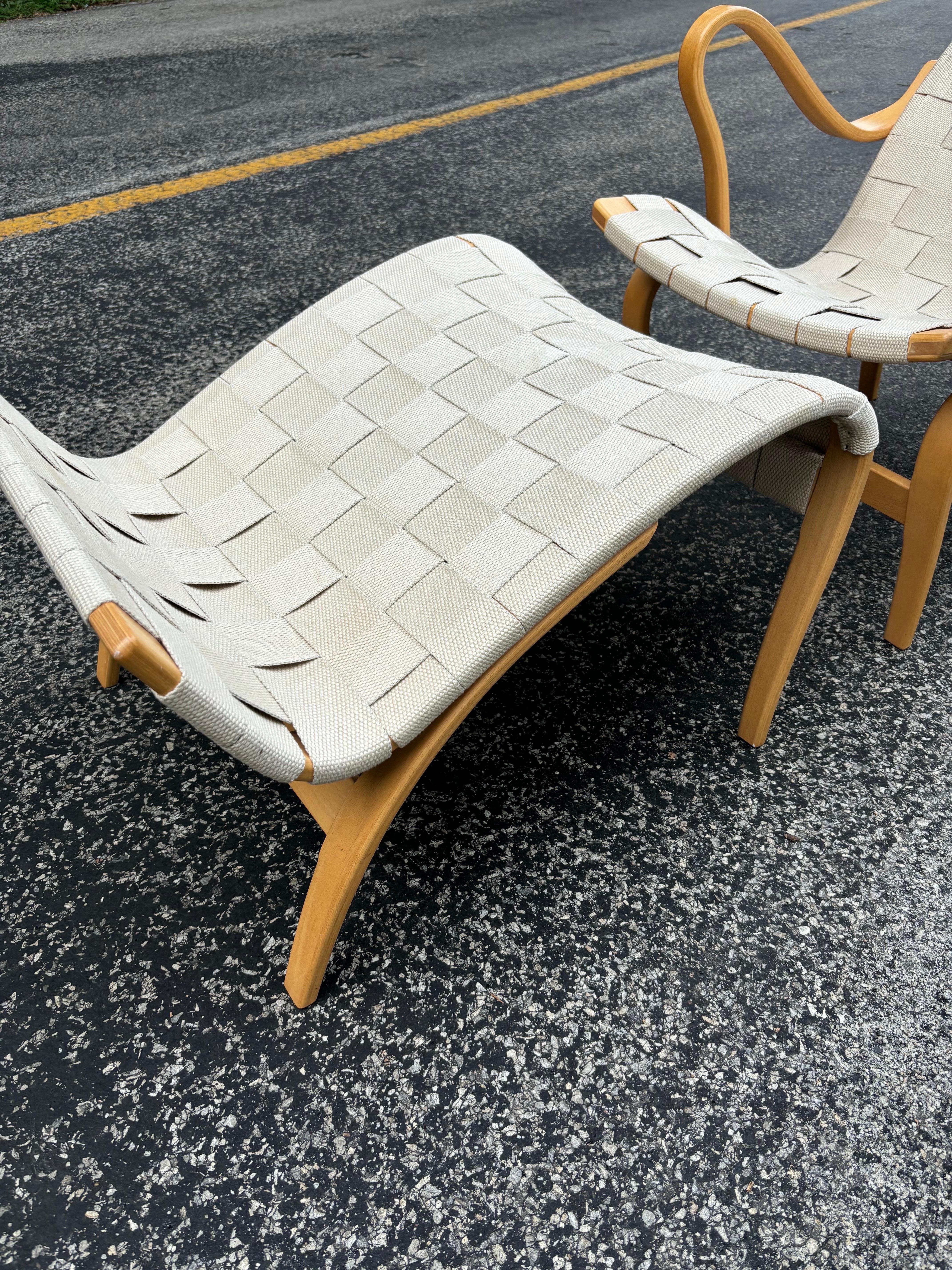 Bruno Mathsson Pernilla Chaise Lounge Chair and Ottoman For Sale 2