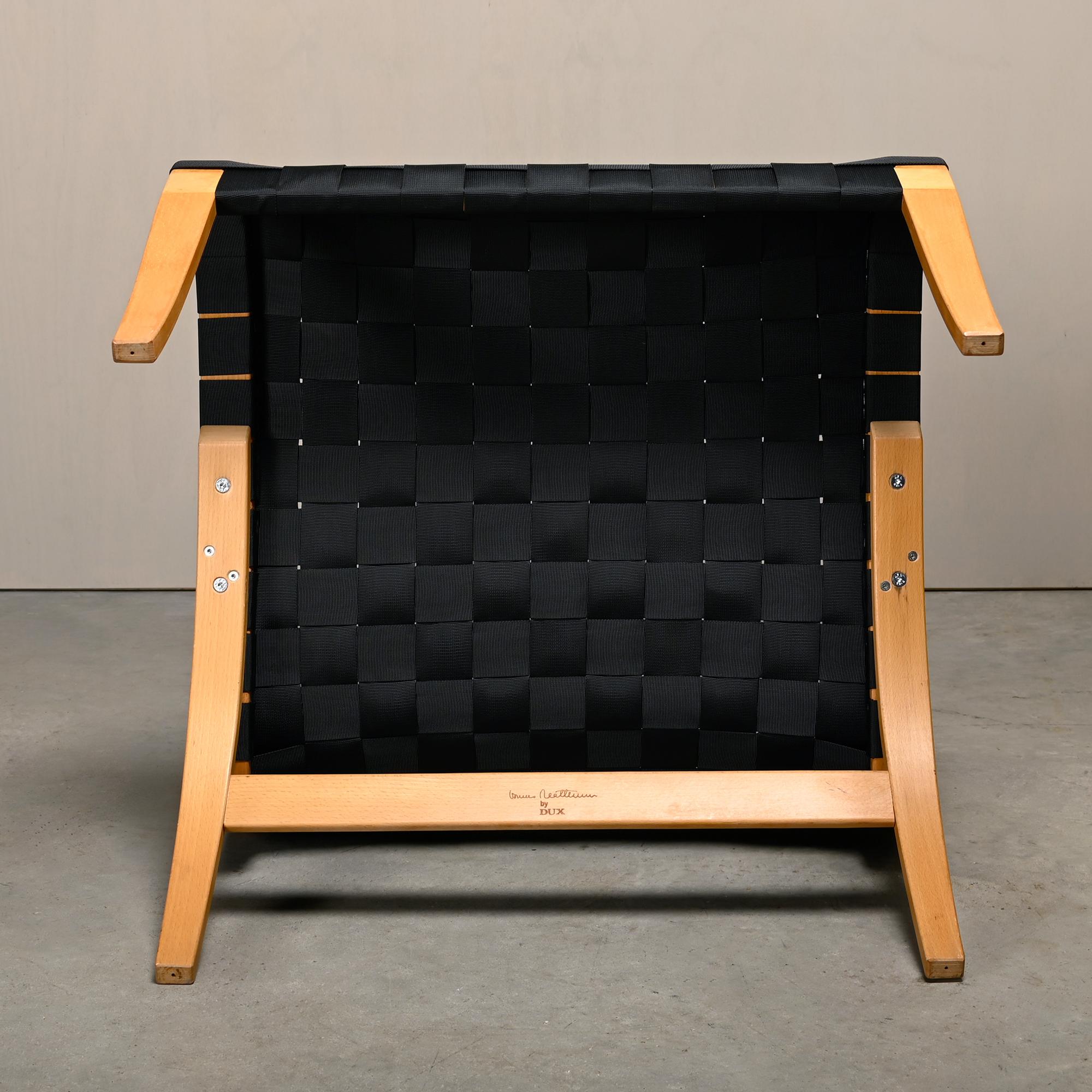 Bruno Mathsson Pernilla Easy Chair e Ottoman in Wood e cinghie nere in vendita 12