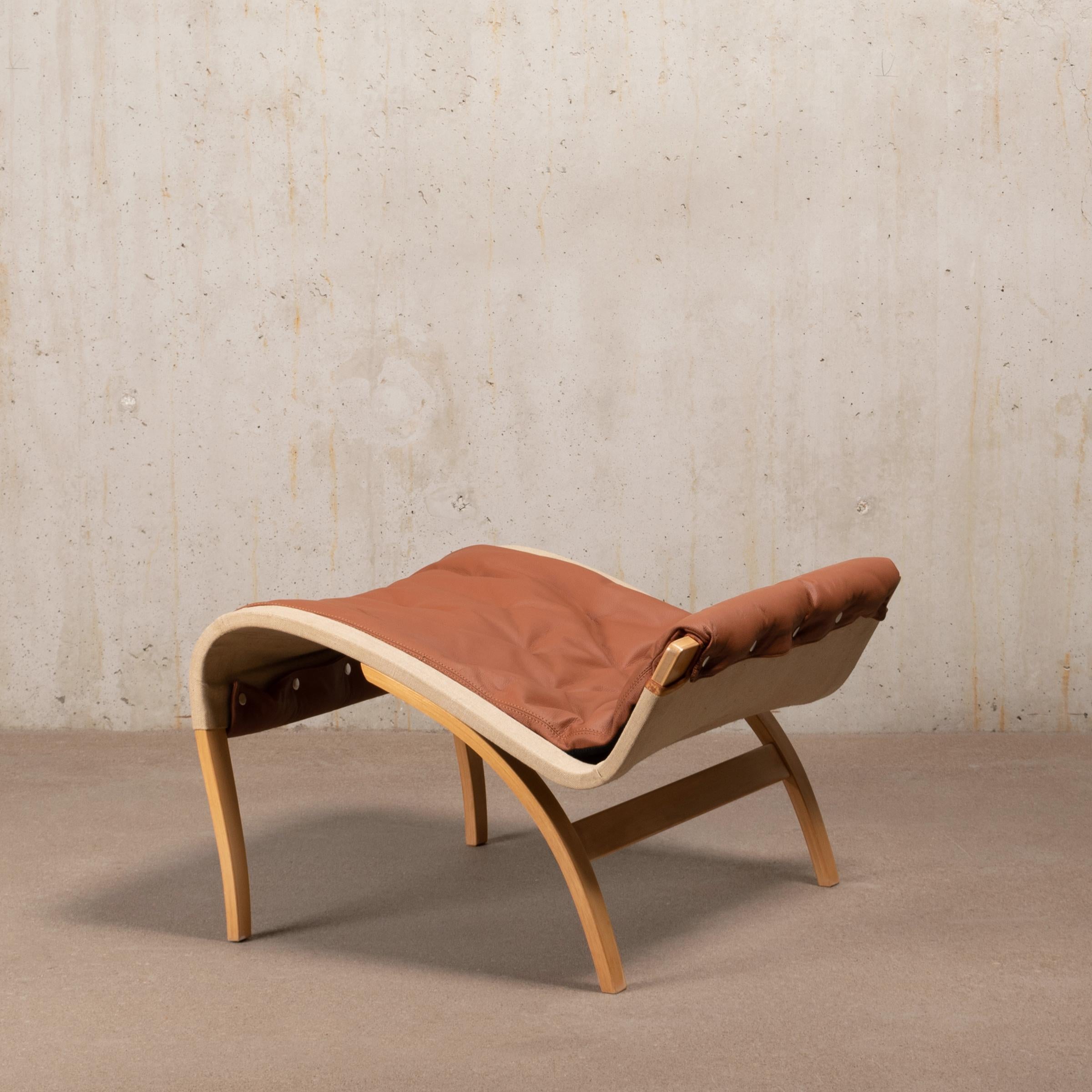 Bruno Mathsson Pernilla Easy Chair and Ottoman in Beech Wood and Brown Leather 6