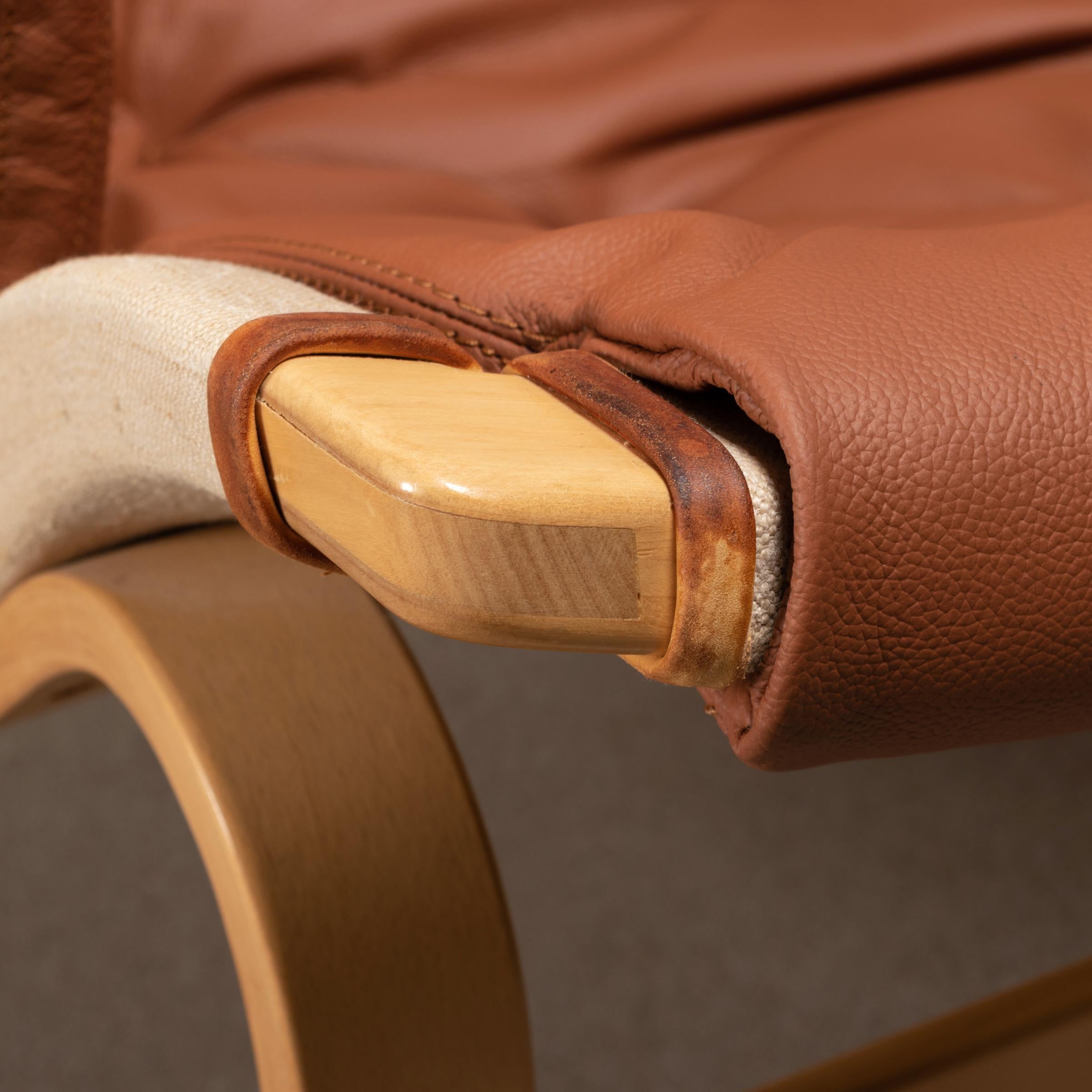 Bruno Mathsson Pernilla Easy Chair and Ottoman in Beech Wood and Brown Leather 9