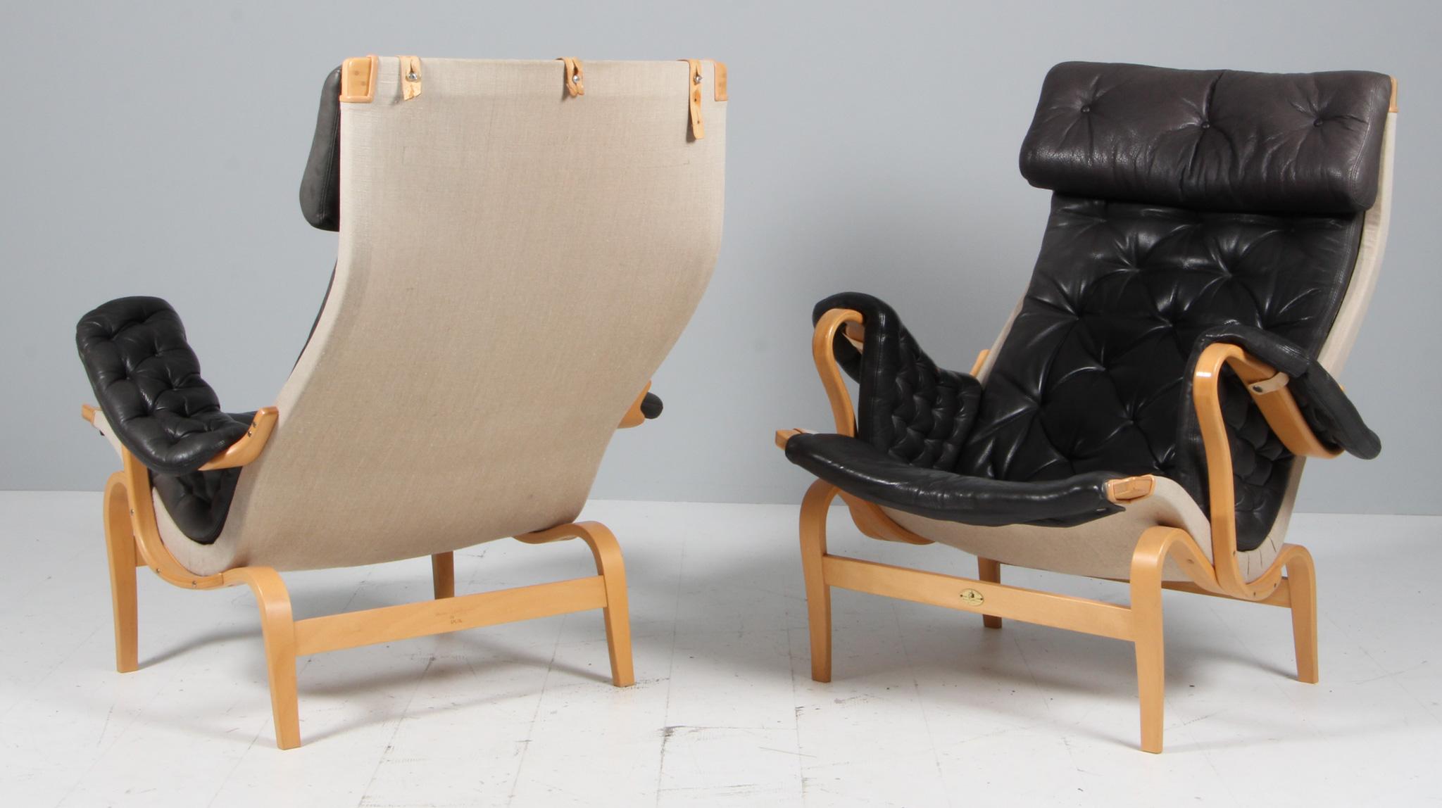 Leather Bruno Mathsson Pernilla Lounge Chair. 25 years limited edition For Sale