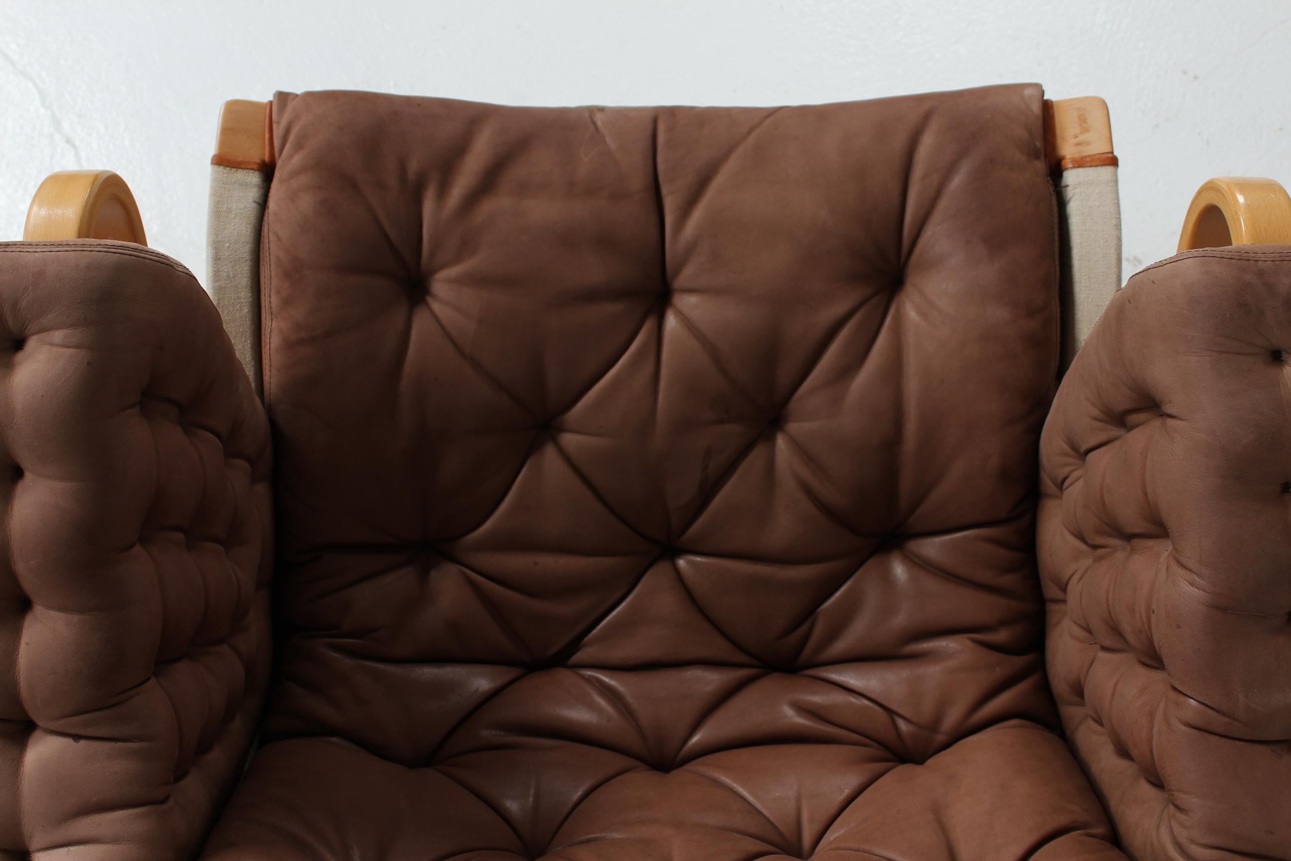 Bruno Mathsson Pernilla Lounge Chair + Stool of Chocolate Leather for Dux 1970s 4