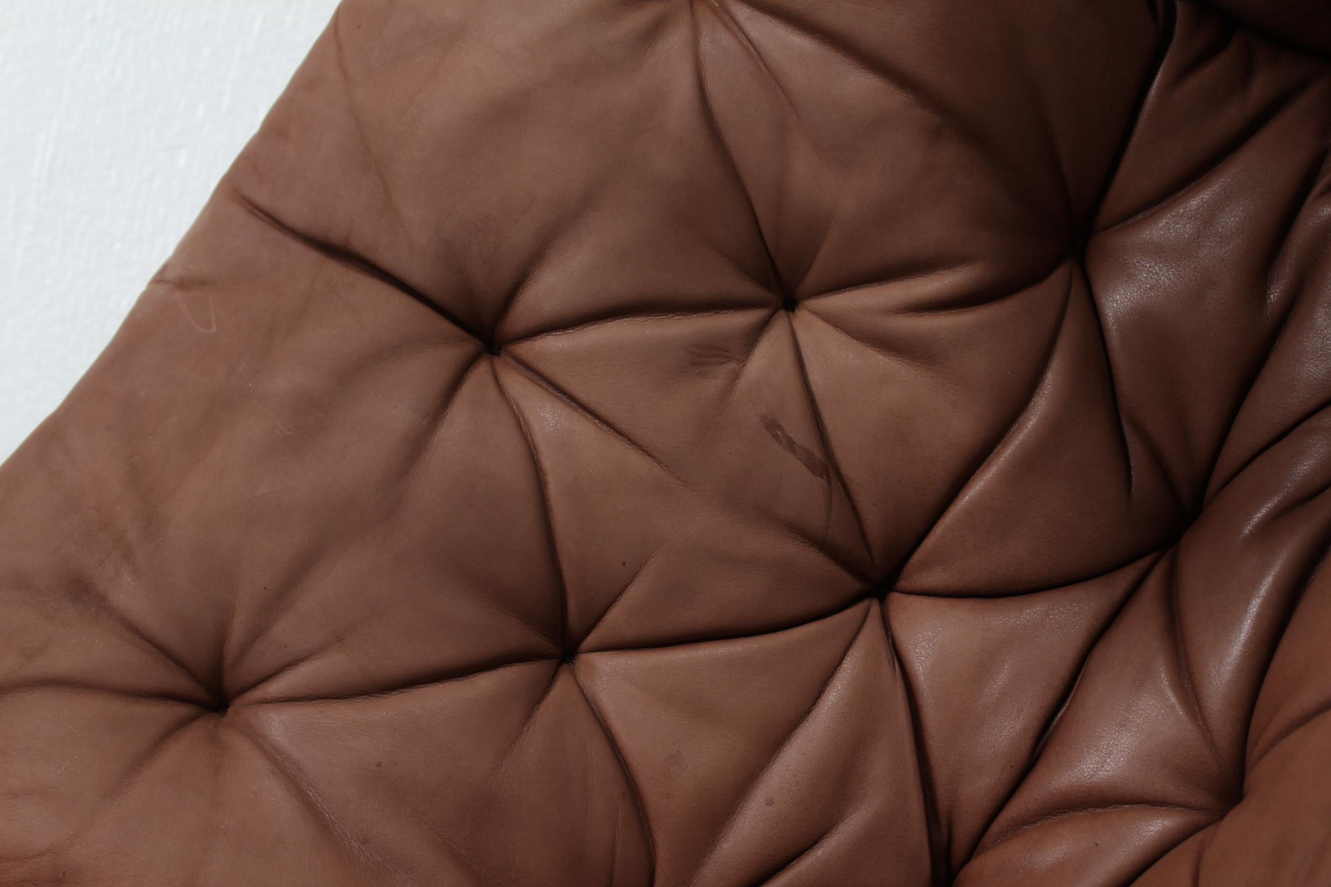 Bruno Mathsson Pernilla Lounge Chair + Stool of Chocolate Leather for Dux 1970s 7