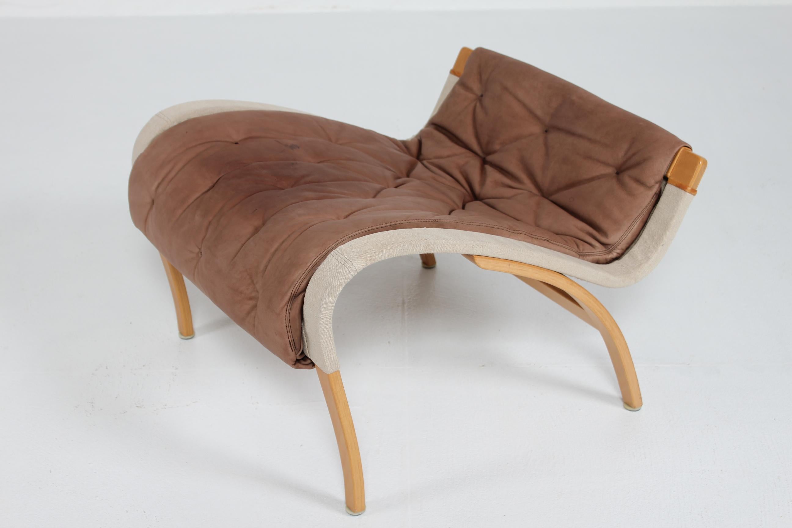 Bruno Mathsson Pernilla Lounge Chair + Stool of Chocolate Leather for Dux 1970s 8