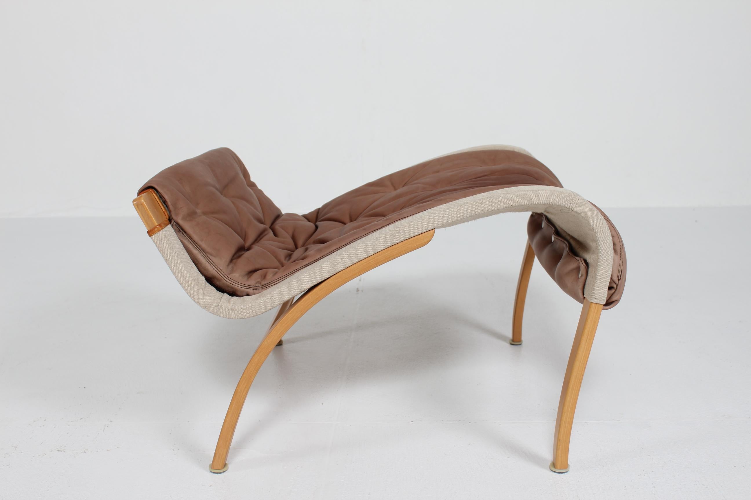 Bruno Mathsson Pernilla Lounge Chair + Stool of Chocolate Leather for Dux 1970s 11