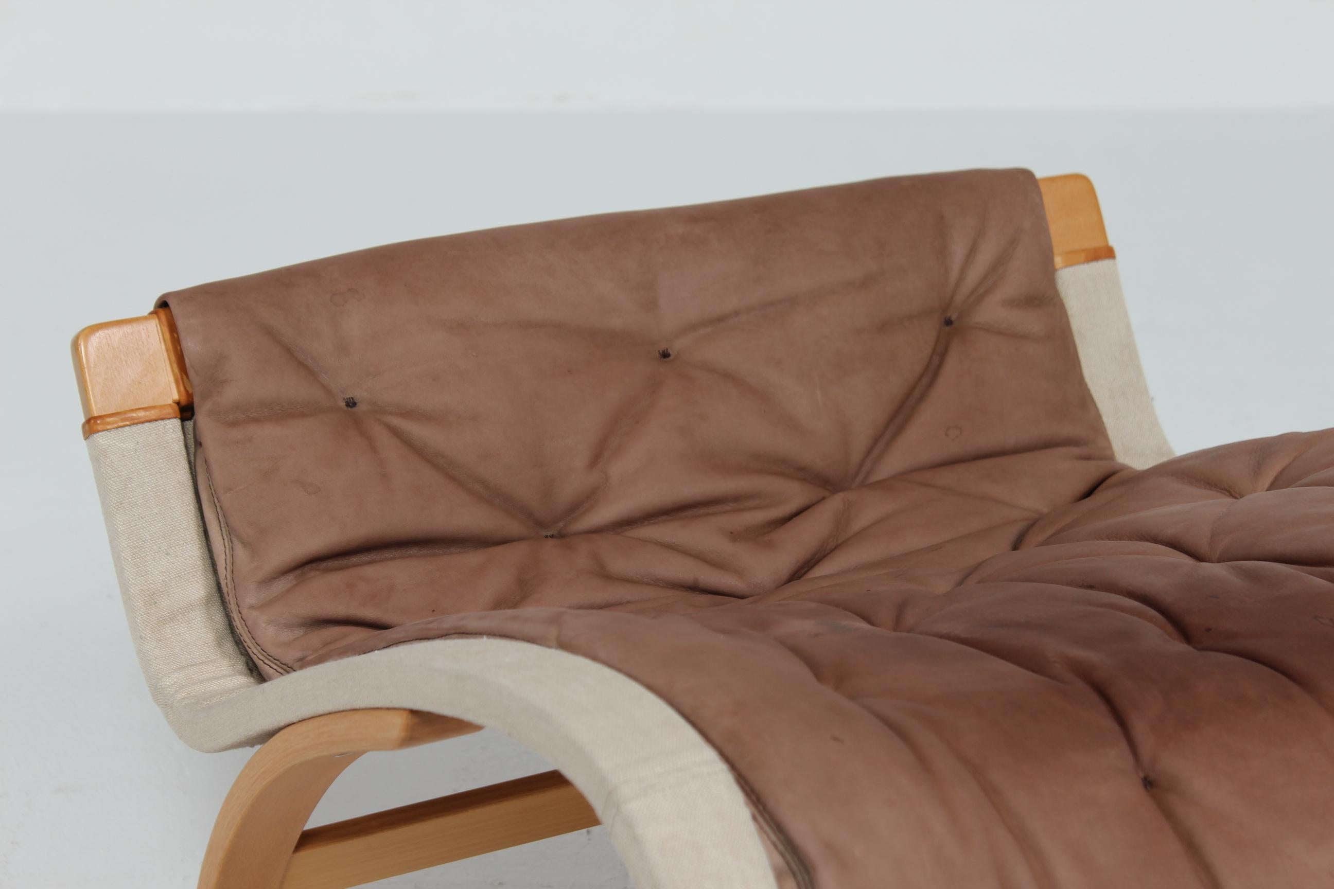 Bruno Mathsson Pernilla Lounge Chair + Stool of Chocolate Leather for Dux 1970s 12