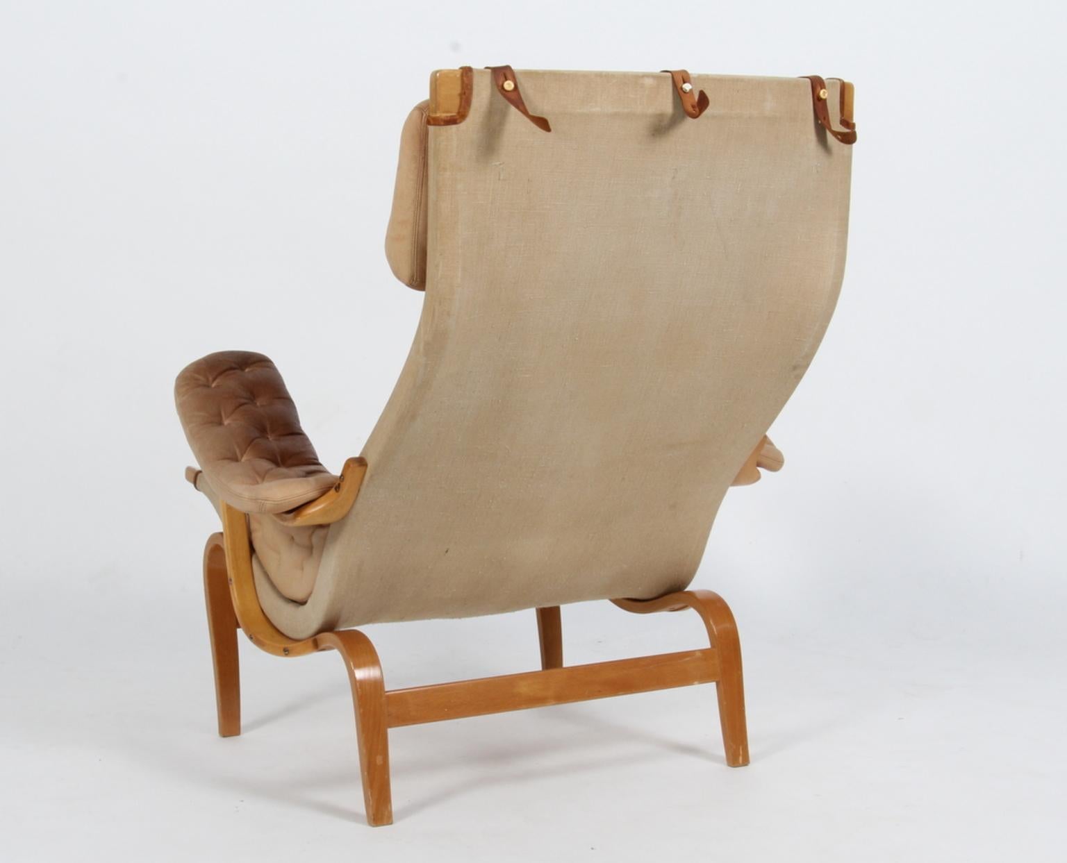 Swedish Bruno Mathsson Pernilla Lounge Chair with Nature Leather Cushions