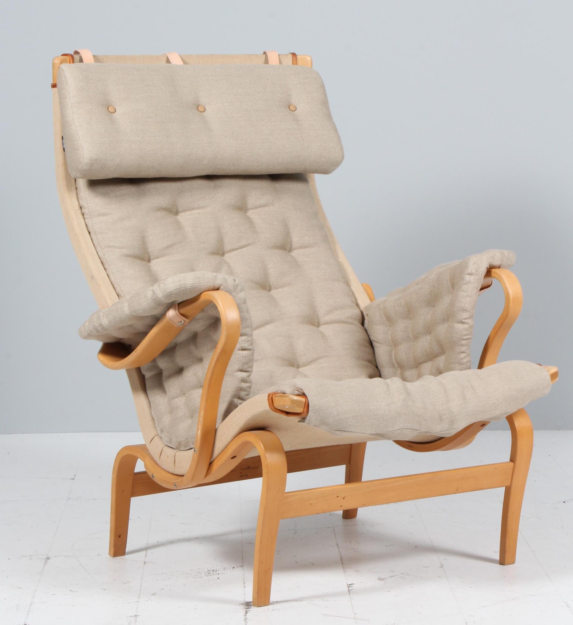 Swedish Bruno Mathsson Pernilla Lounge Chair with Ottoman, new canvas