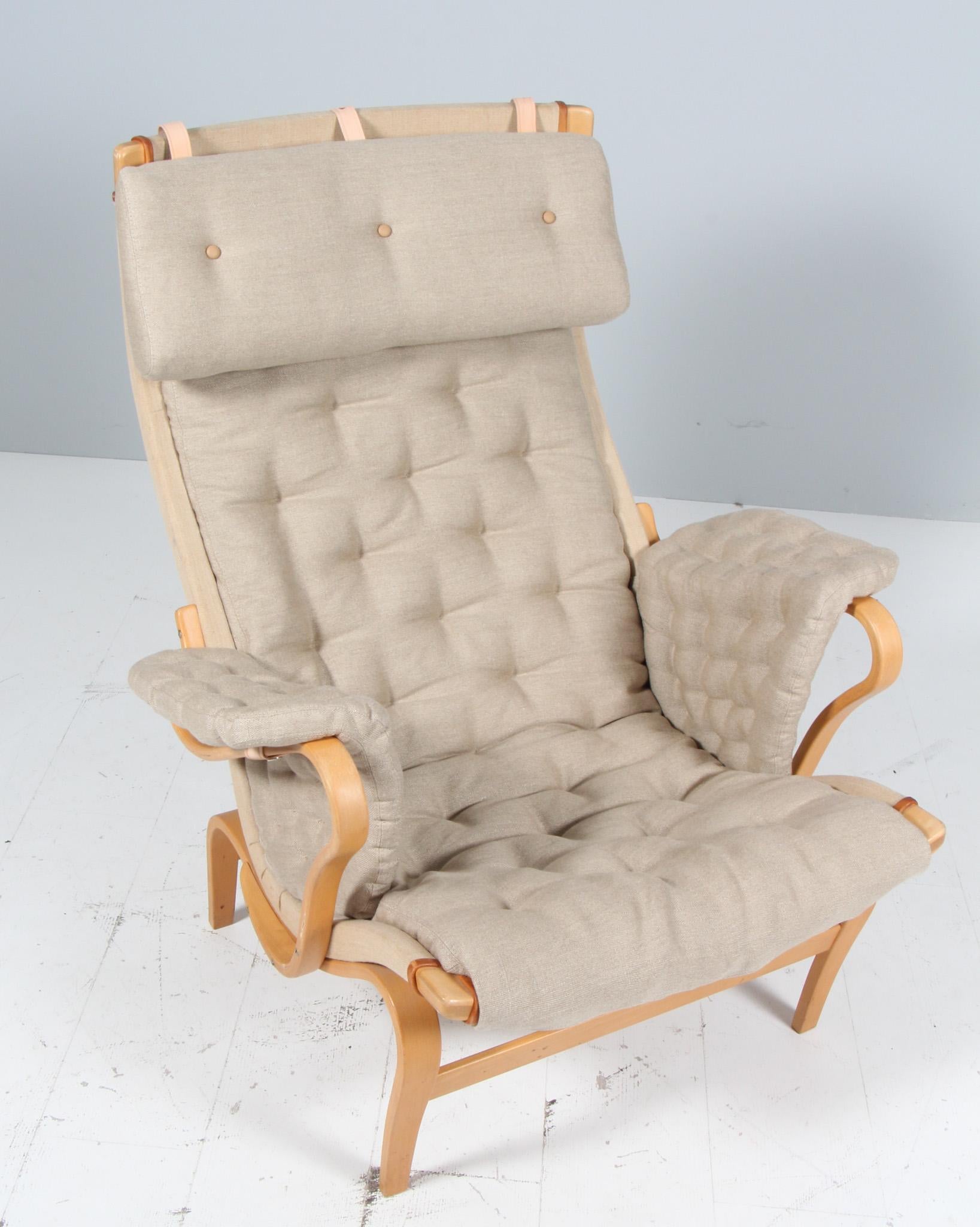 Bruno Mathsson Pernilla Lounge Chair with Ottoman, new canvas In Excellent Condition In Esbjerg, DK