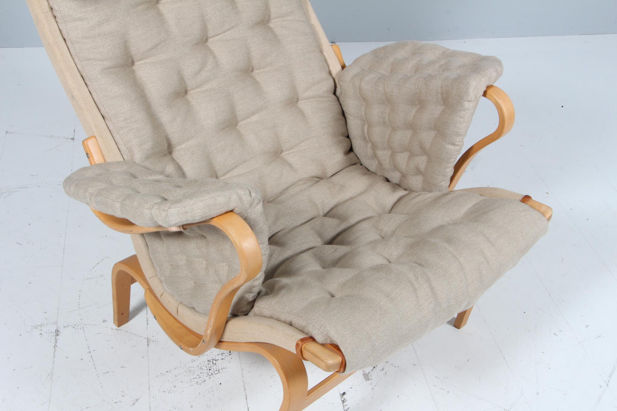 Beech Bruno Mathsson Pernilla Lounge Chair with Ottoman, new canvas