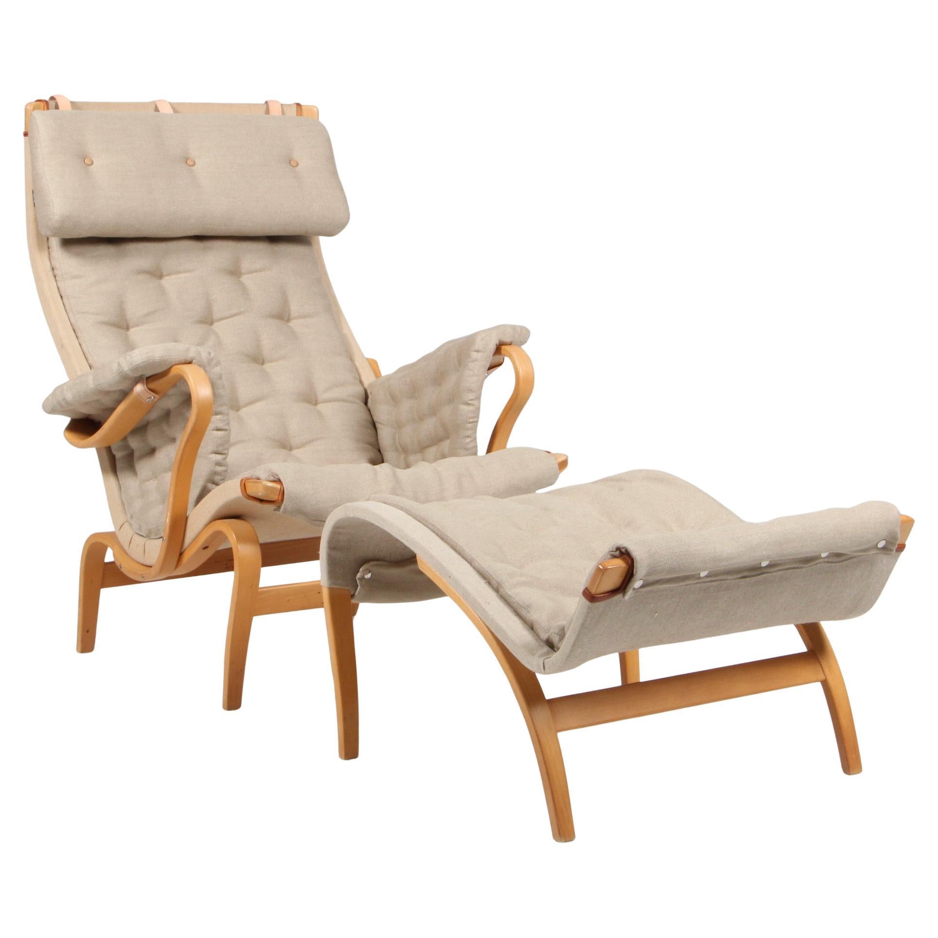 Bruno Mathsson Pernilla Lounge Chair with Ottoman, new canvas