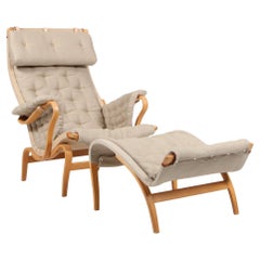 Bruno Mathsson Pernilla Lounge Chair with Ottoman, new canvas