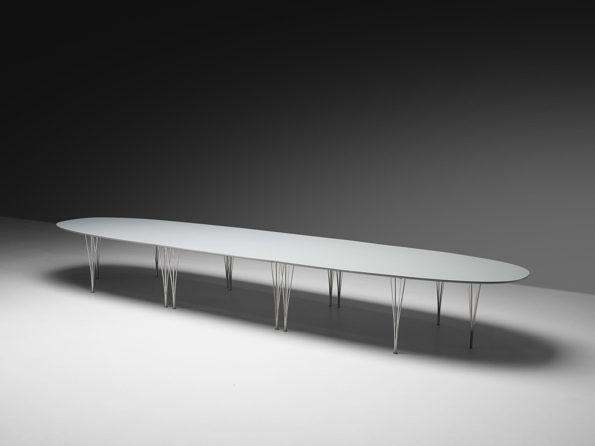 Bruno Mathsson and Piet Hein for Fritz Hansen, 'Super-Ellipse' extendable dining table or conference table, laminated wood, chrome-plated steel, aluminum, Denmark, design 1968 

This table represents a classic piece of Scandinavian Modern design,