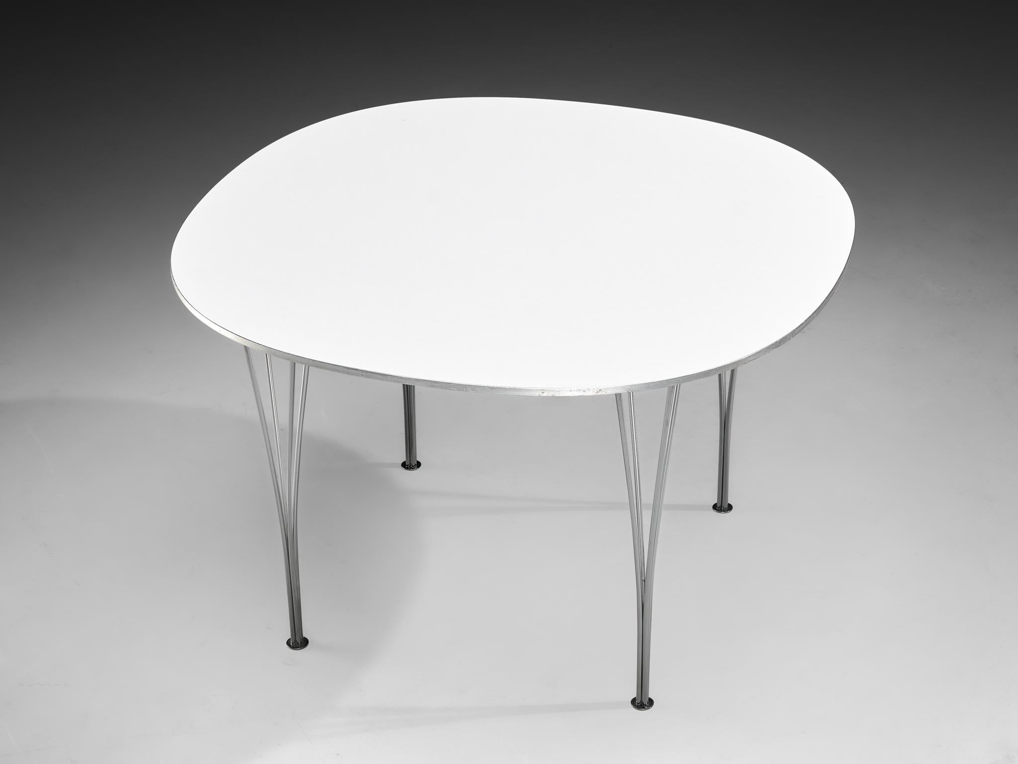 Aluminium Bruno Mathsson Piet Hein pour Fritz Hansen Table de salle à manger Super-Ellipse White en vente