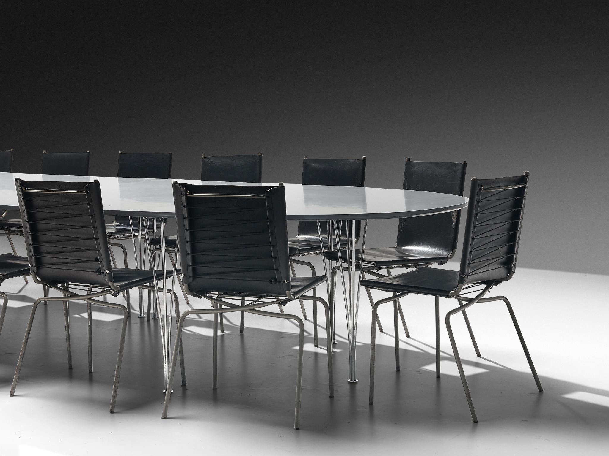 Mesa Super-Ellipse Bruno Mathsson & Piet Hein con sillas Fabiaan Van Severen Aluminio en venta