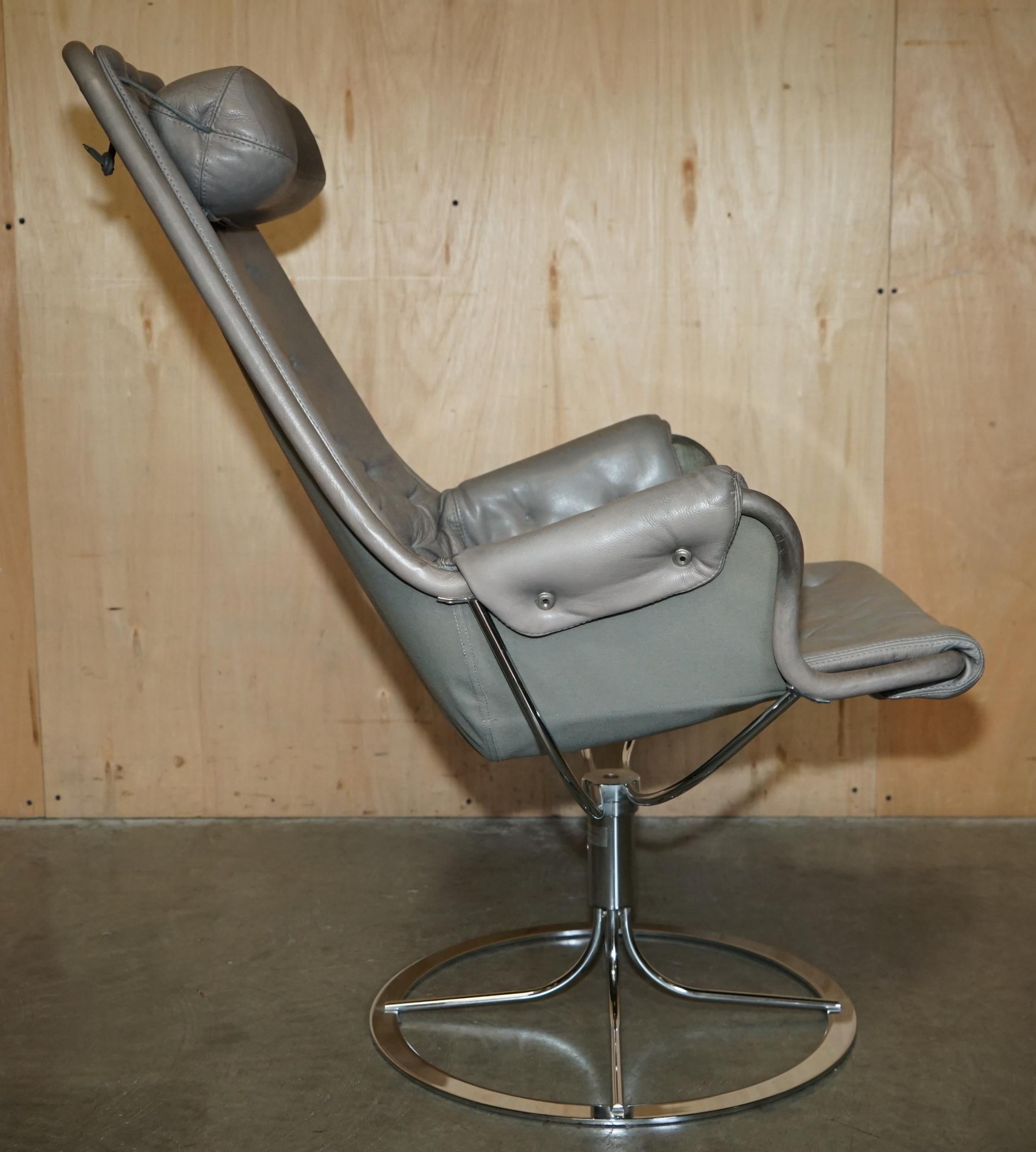 Bruno Mathsson SWEDiSH DUXIANA JETSON ARMCHAIR SWIVEL EN CUIR GRIS en vente 2