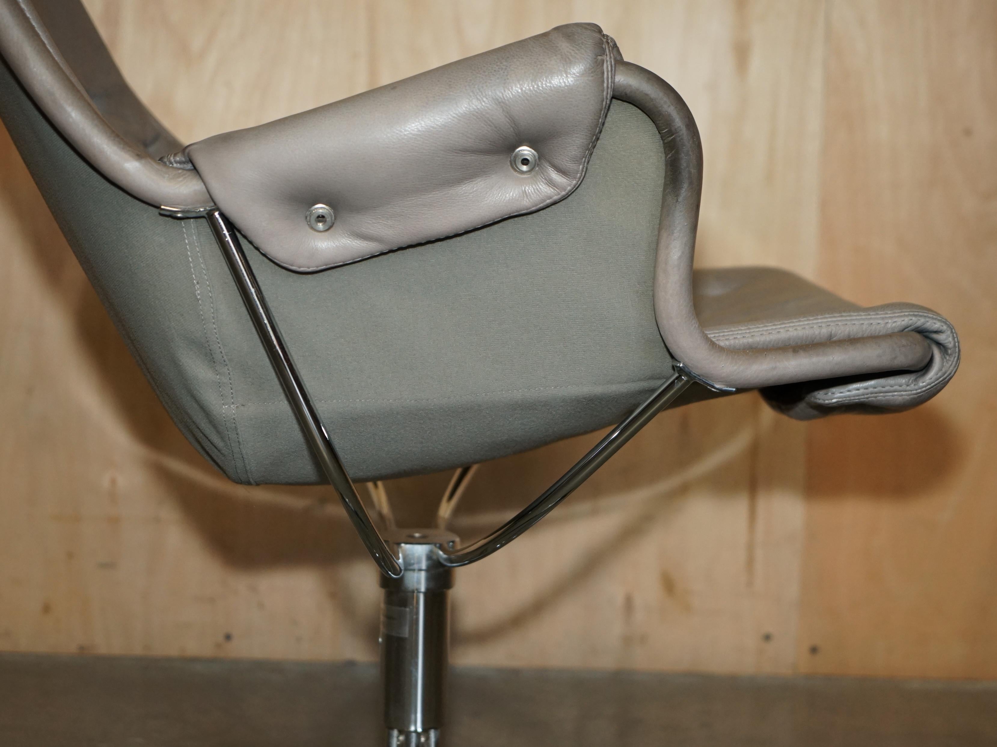 Bruno Mathsson SWEDiSH DUXIANA JETSON ARMCHAIR SWIVEL EN CUIR GRIS en vente 3