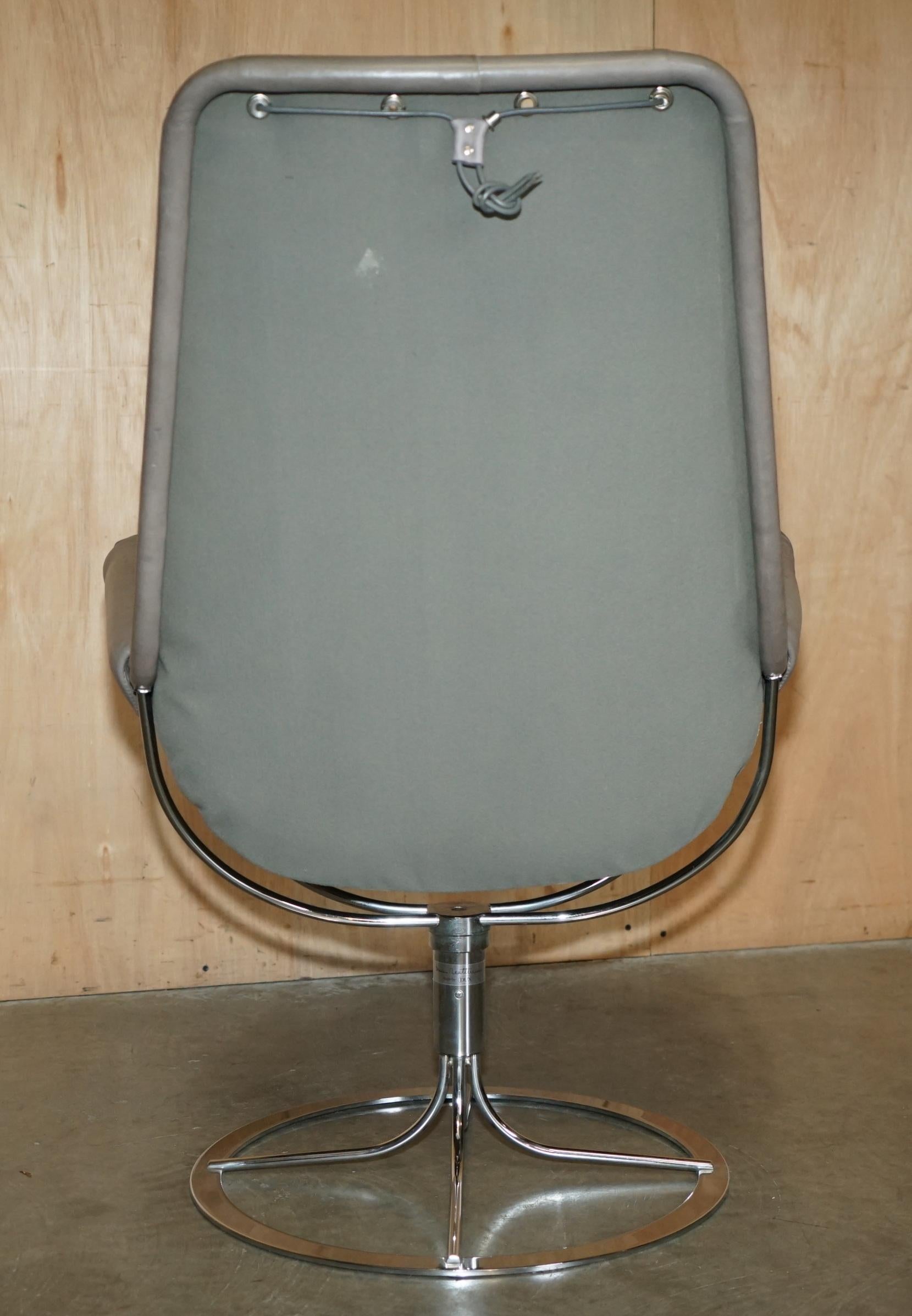 Bruno Mathsson SWEDiSH DUXIANA JETSON ARMCHAIR SWIVEL EN CUIR GRIS en vente 4