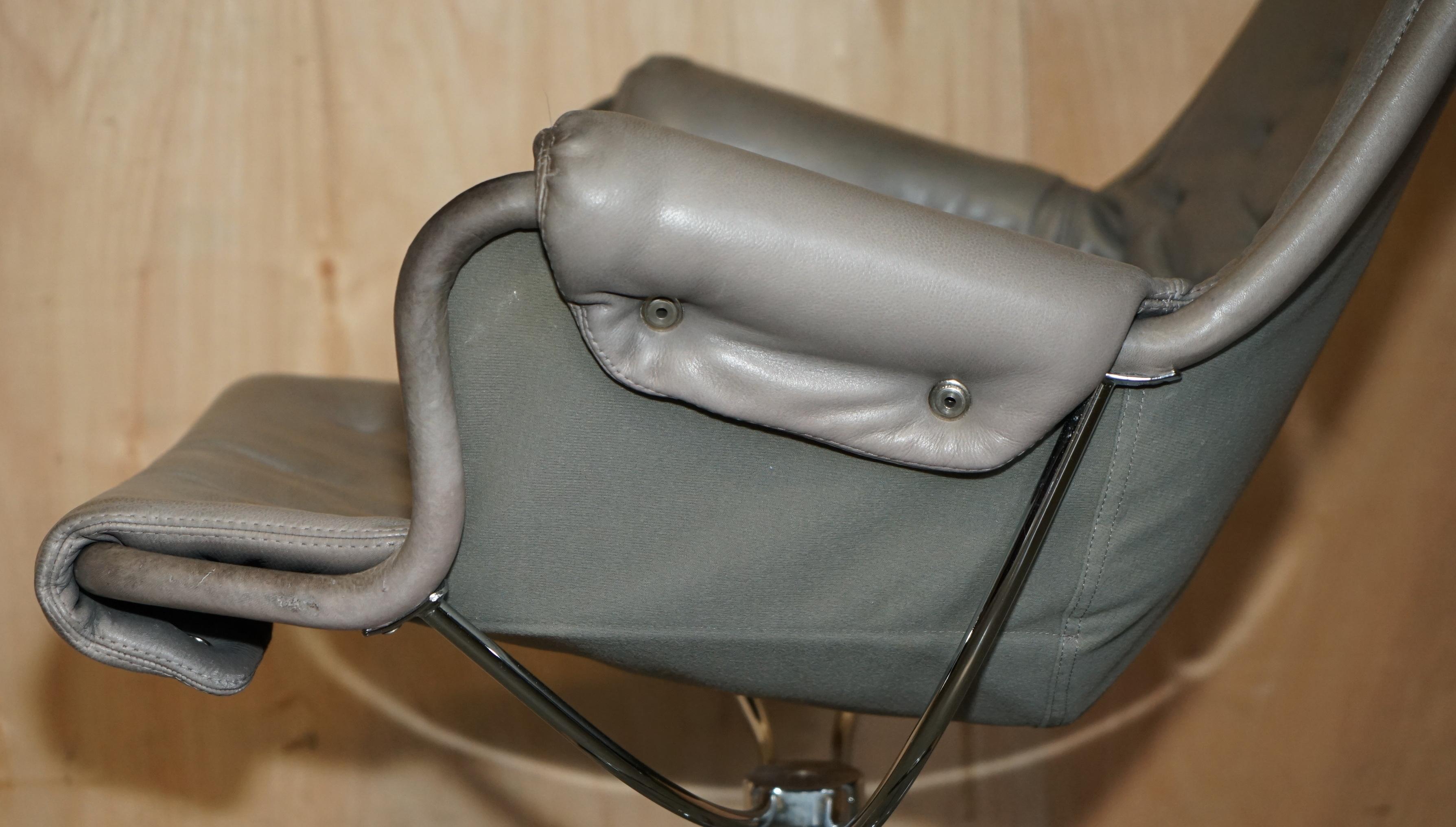 Bruno Mathsson SWEDiSH DUXIANA JETSON ARMCHAIR SWIVEL EN CUIR GRIS en vente 9