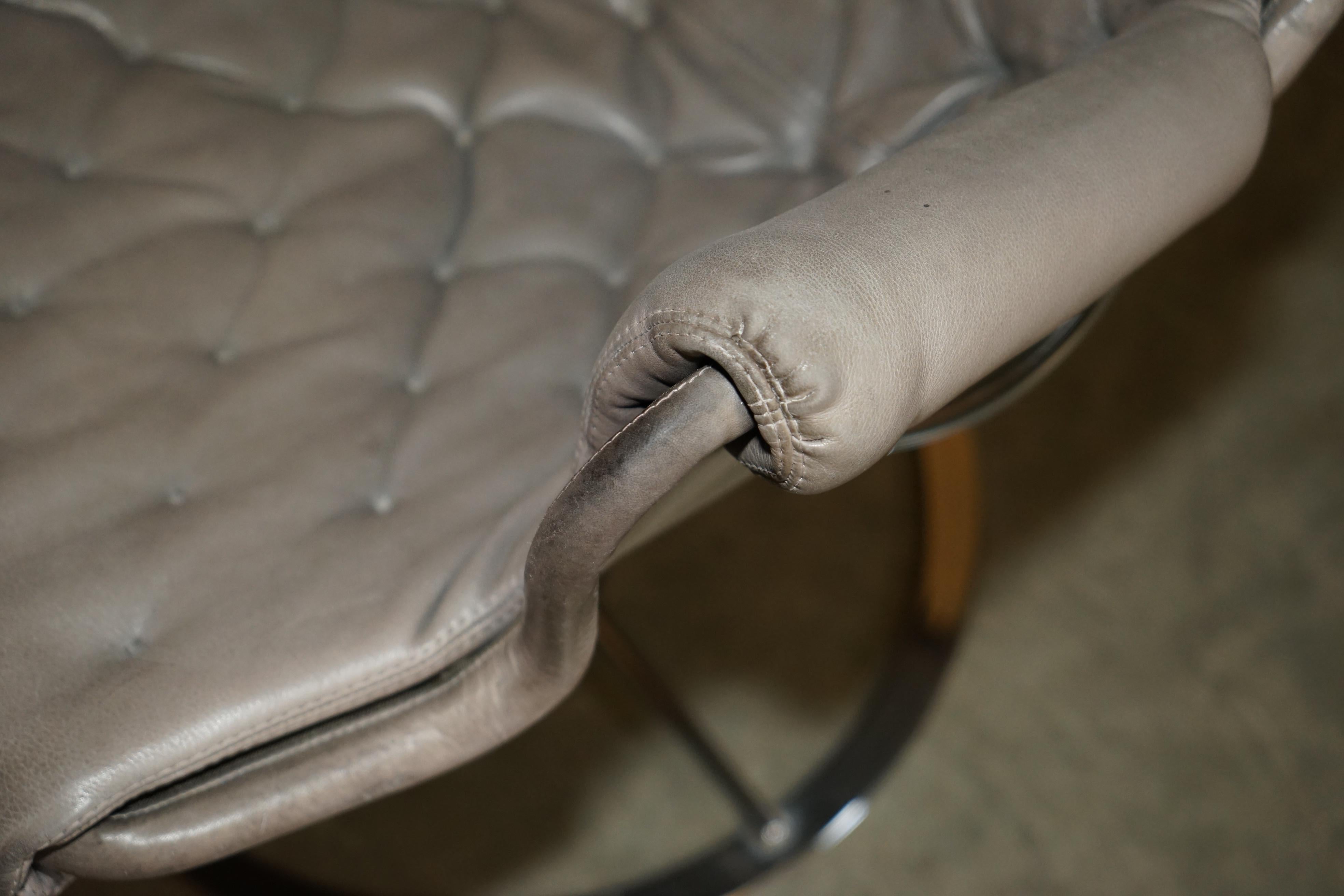 Bruno Mathsson SWEDiSH DUXIANA JETSON ARMCHAIR SWIVEL EN CUIR GRIS en vente 10