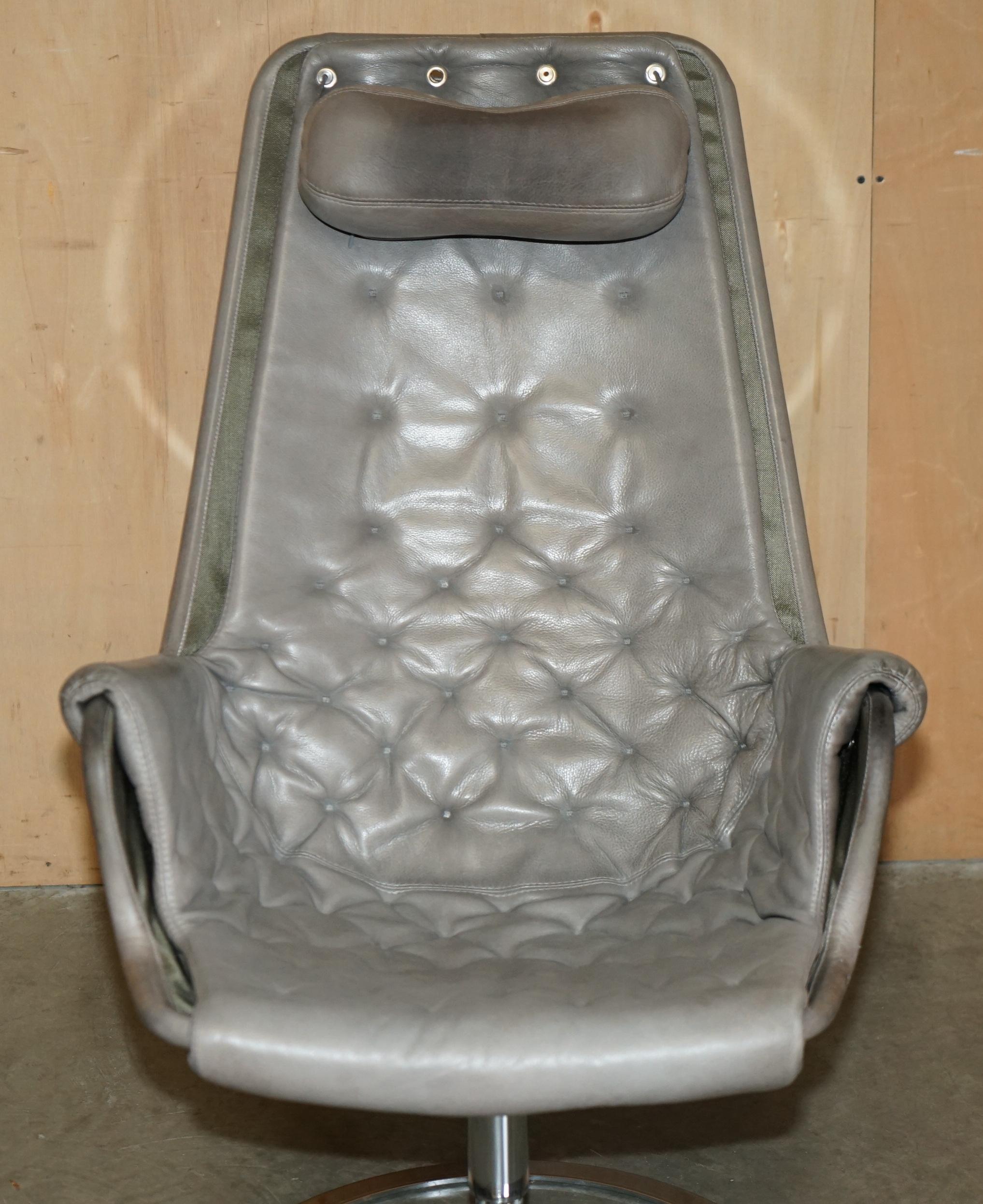 Fait main Bruno Mathsson SWEDiSH DUXIANA JETSON ARMCHAIR SWIVEL EN CUIR GRIS en vente