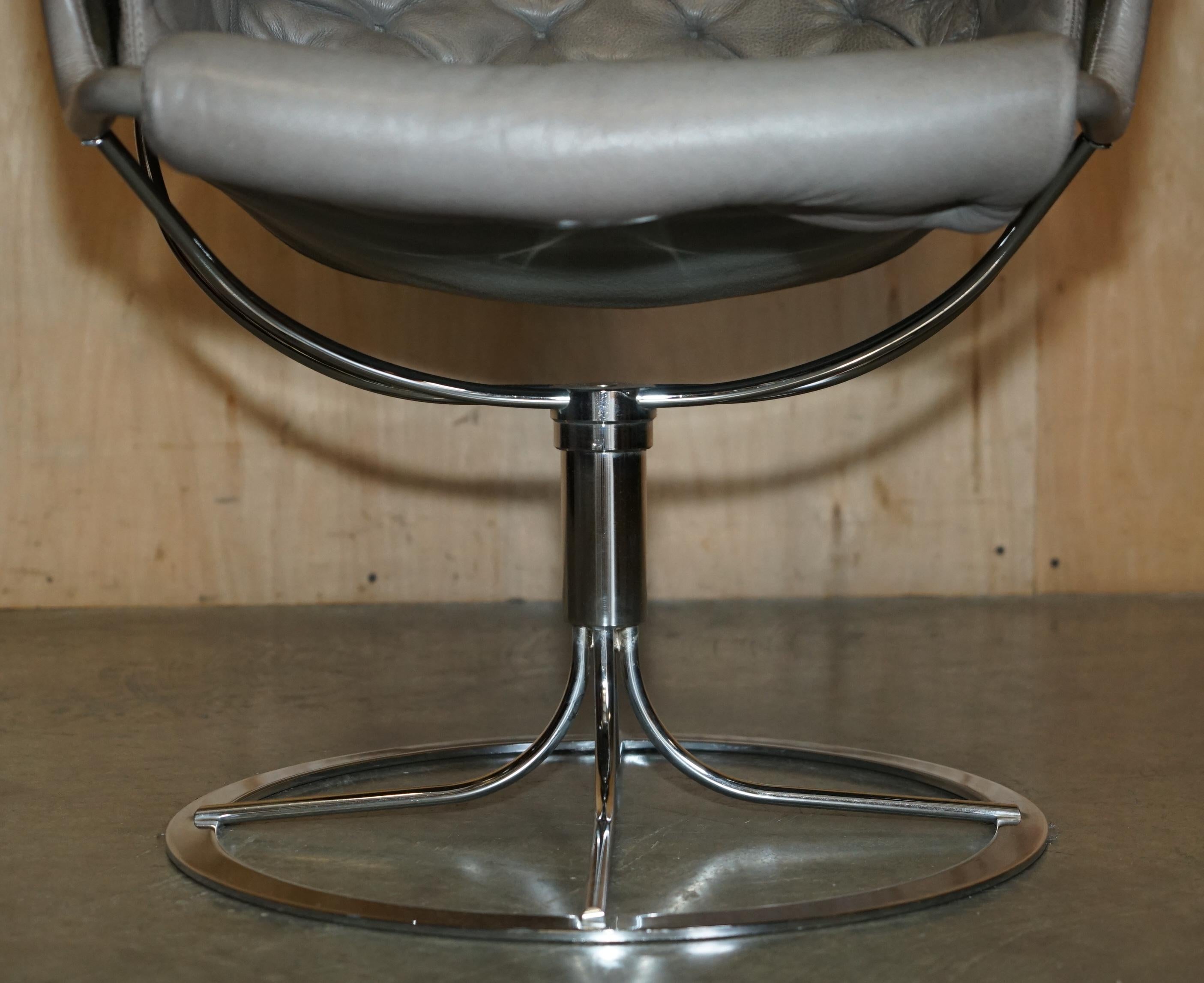 Cuir Bruno Mathsson SWEDiSH DUXIANA JETSON ARMCHAIR SWIVEL EN CUIR GRIS en vente