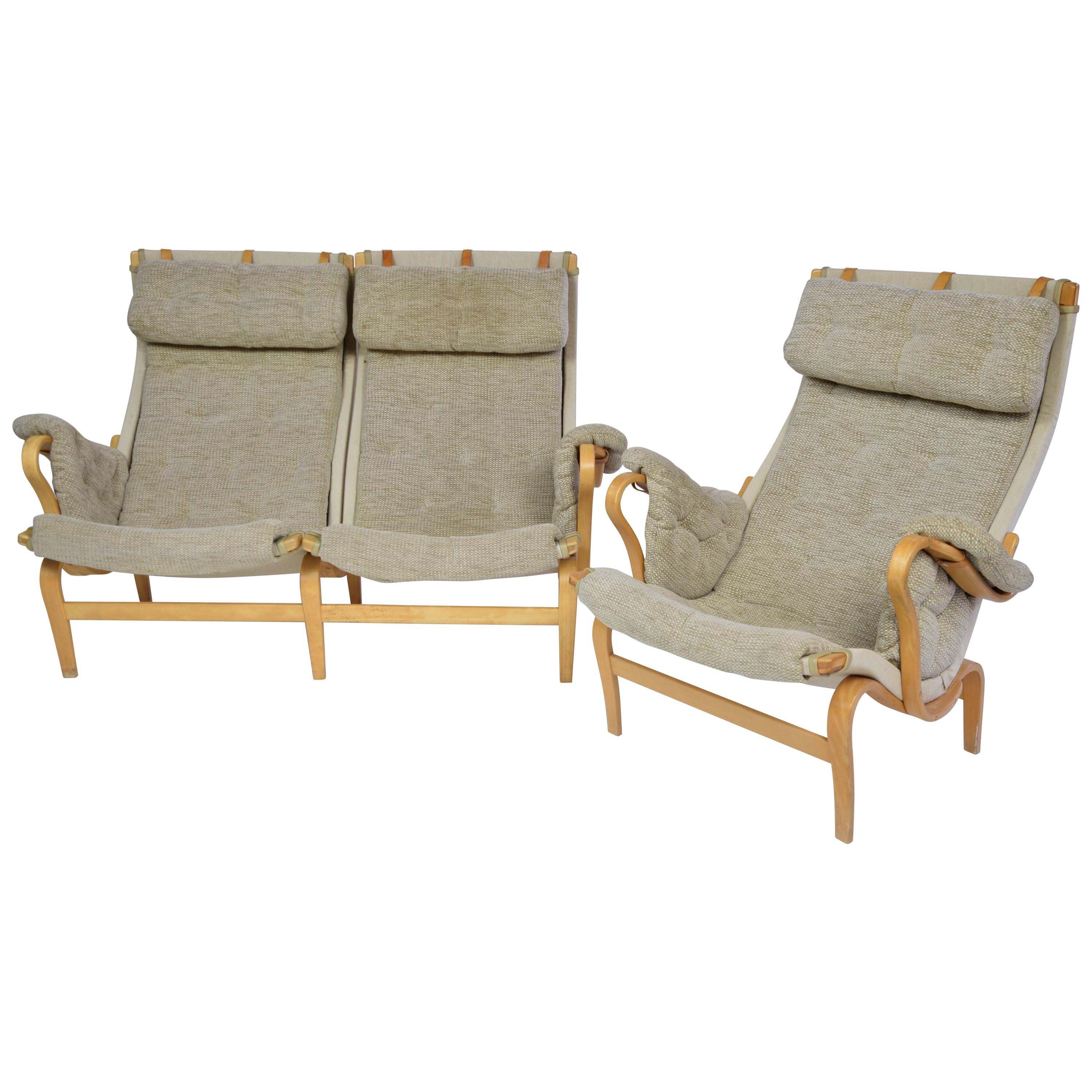 Bruno Mathssons Pernilla Settee with Matching Chair, Sweden, 1970s For Sale