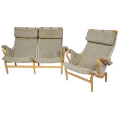 Vintage Bruno Mathssons Pernilla Settee with Matching Chair, Sweden, 1970s