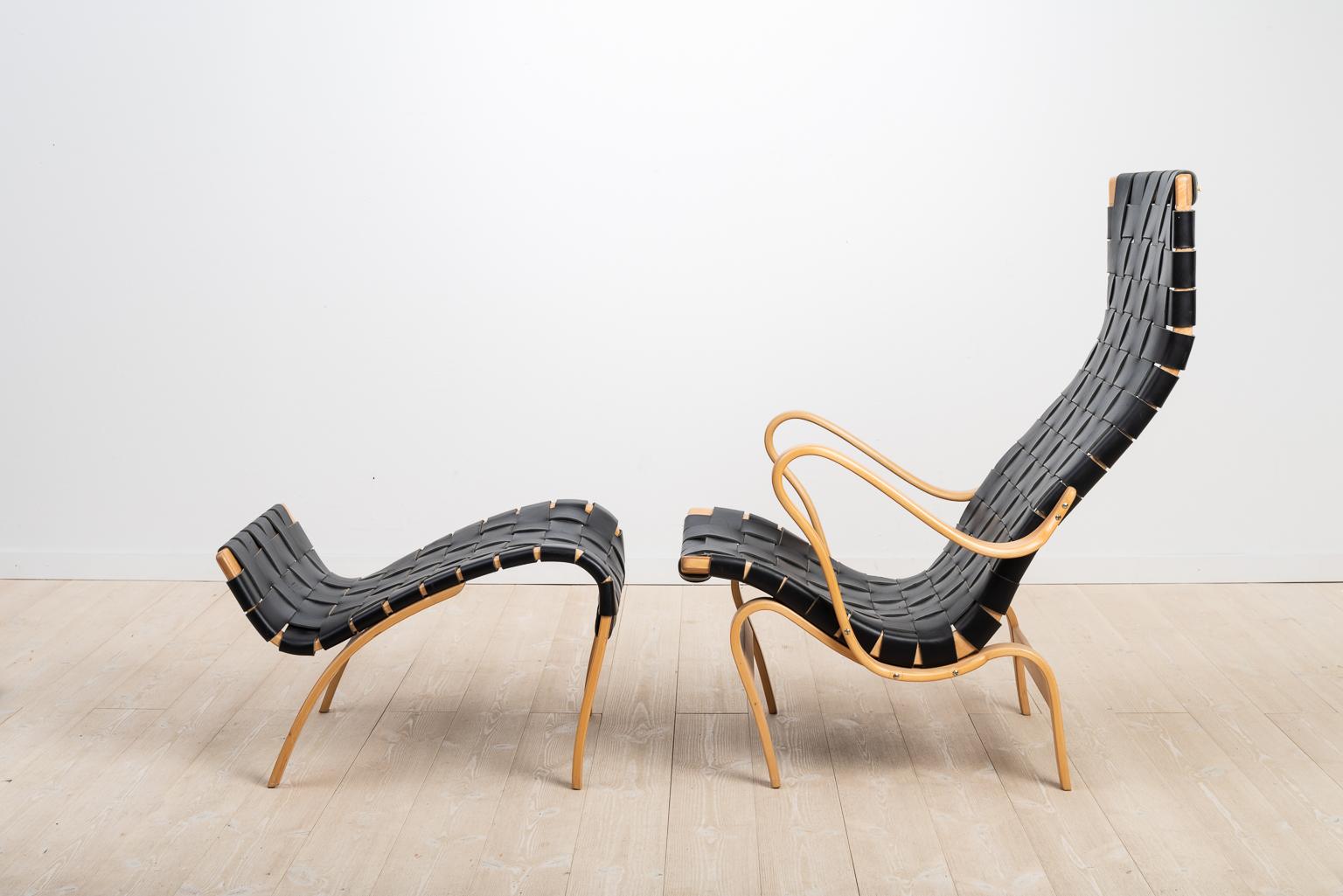 Swedish Bruno Matsson Lounge Chair Pernilla 2 and Ottoman Pernilla 69