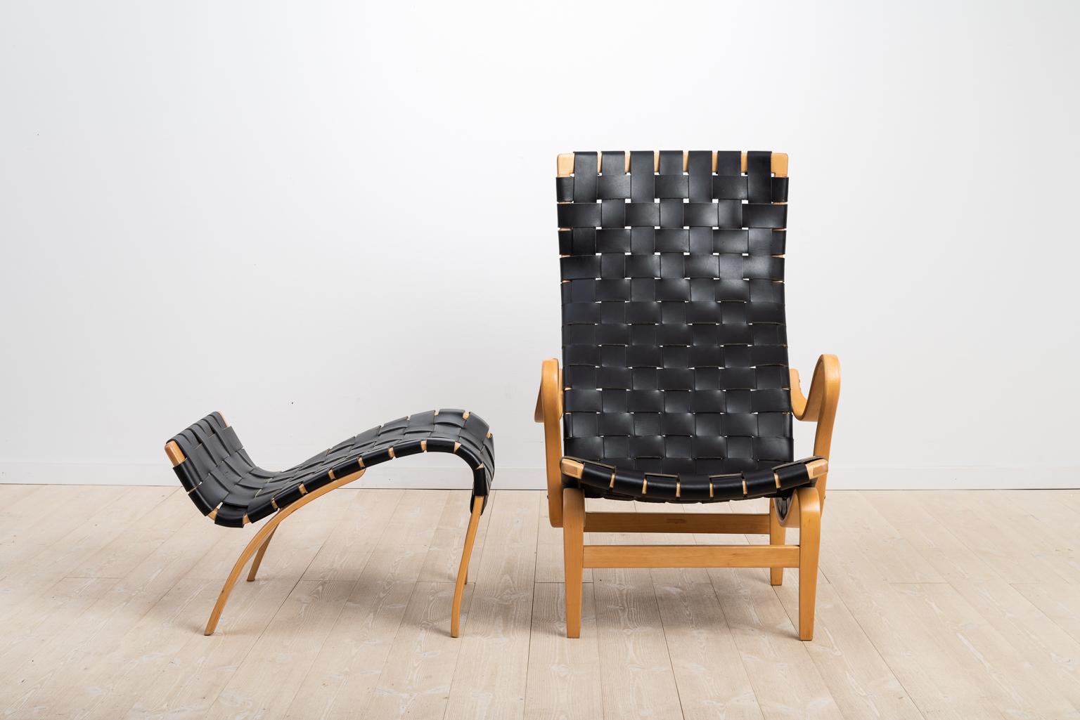 Mid-20th Century Bruno Matsson Lounge Chair Pernilla 2 and Ottoman Pernilla 69