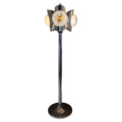 Bruno Mazzega Floor Lamp, Chrome, three Crystal and Orange Murano Glass Globes
