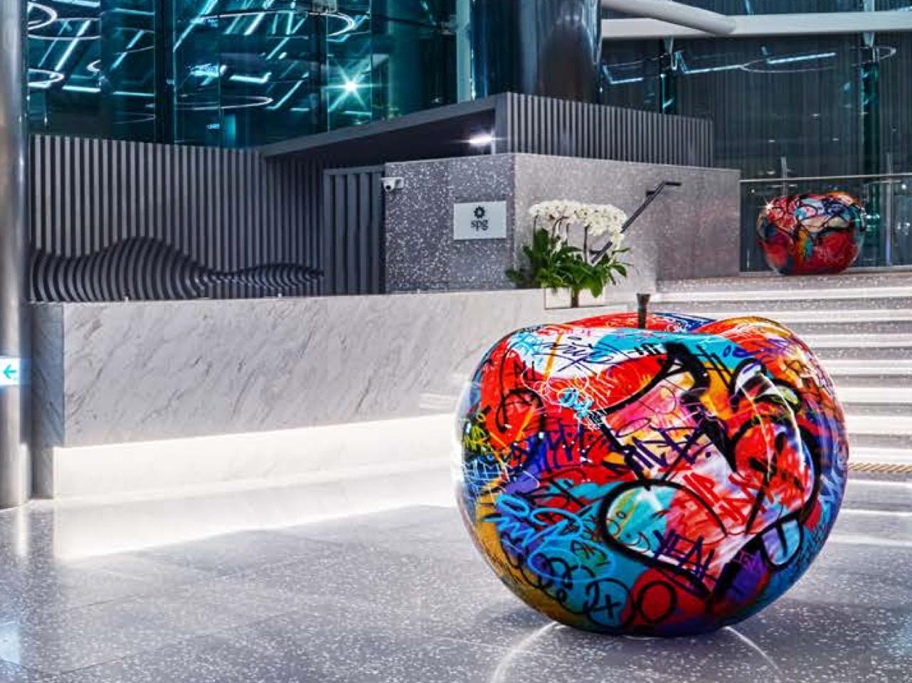 Graffiti Apple 3D Garden Sculpture  - Contemporary Mixed Media Art by Bruno