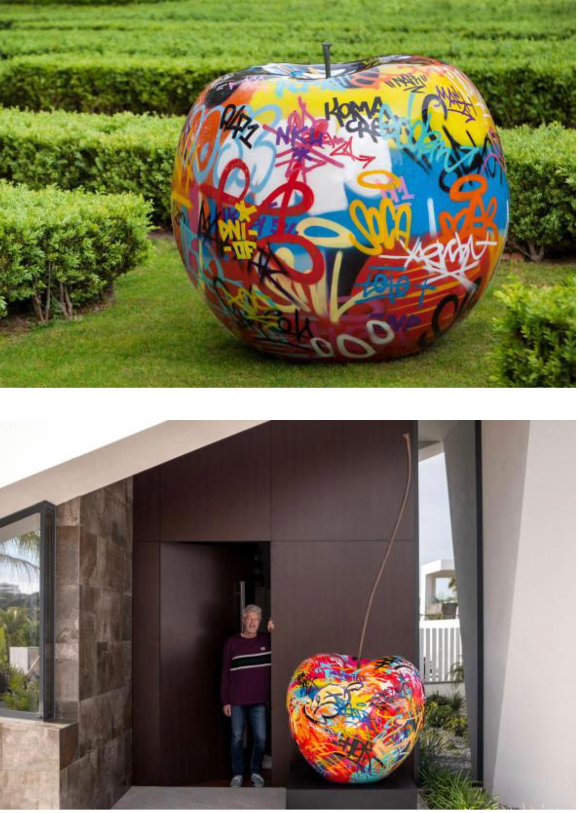 Graffiti Apple 3D Garden Sculpture  - Contemporary Mixed Media Art by Bruno