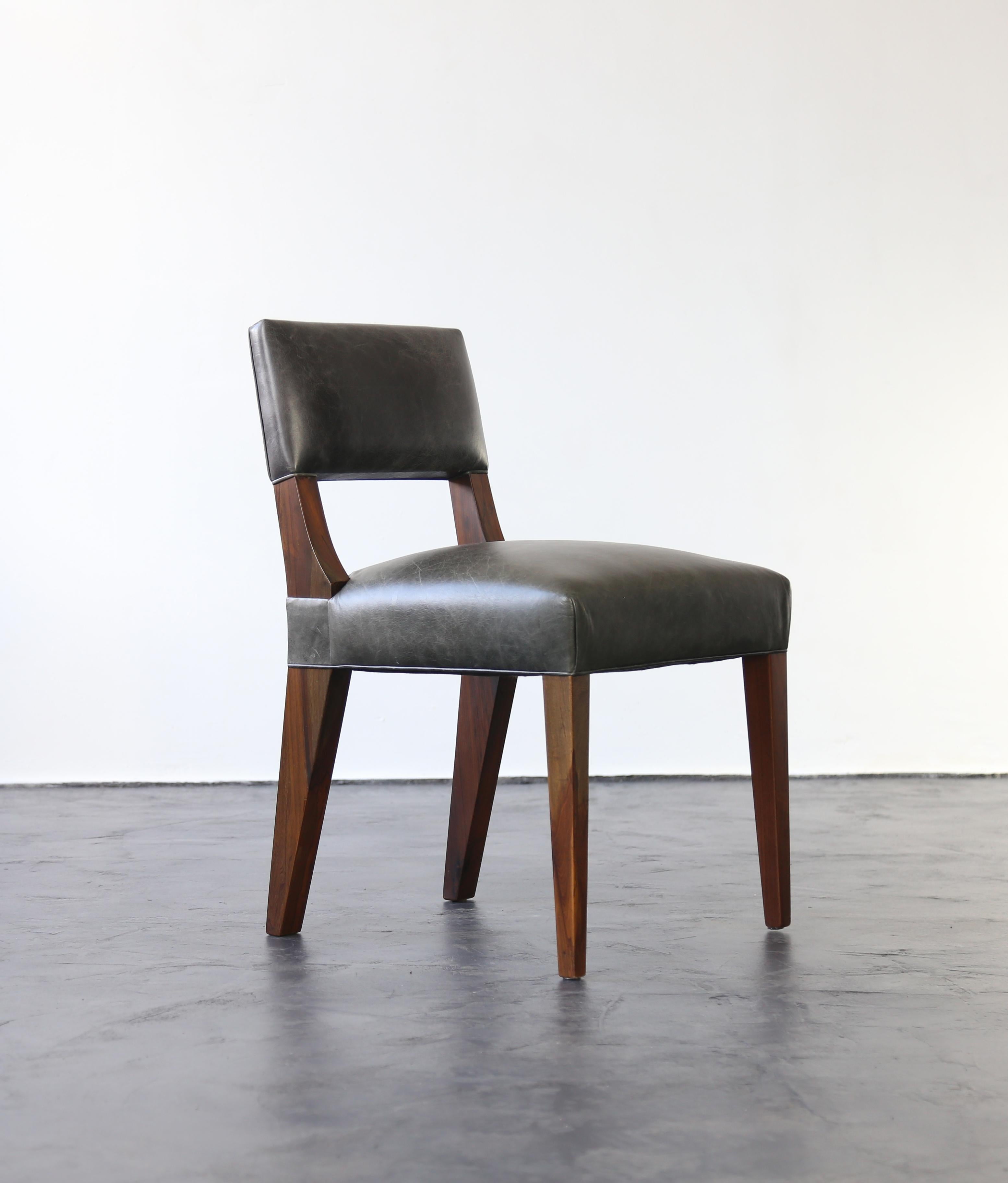 Woodwork Bruno Modern Dining Chair in Argentine Rosewood and Leather from Costantini For Sale