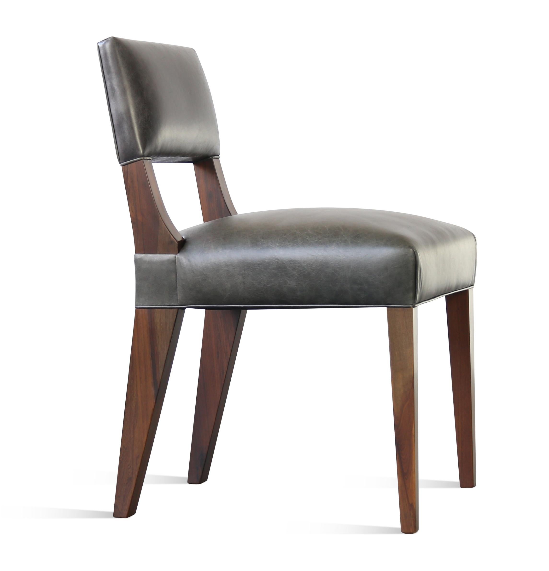 Wood Bruno Modern Dining Chair in Argentine Rosewood and Leather from Costantini For Sale