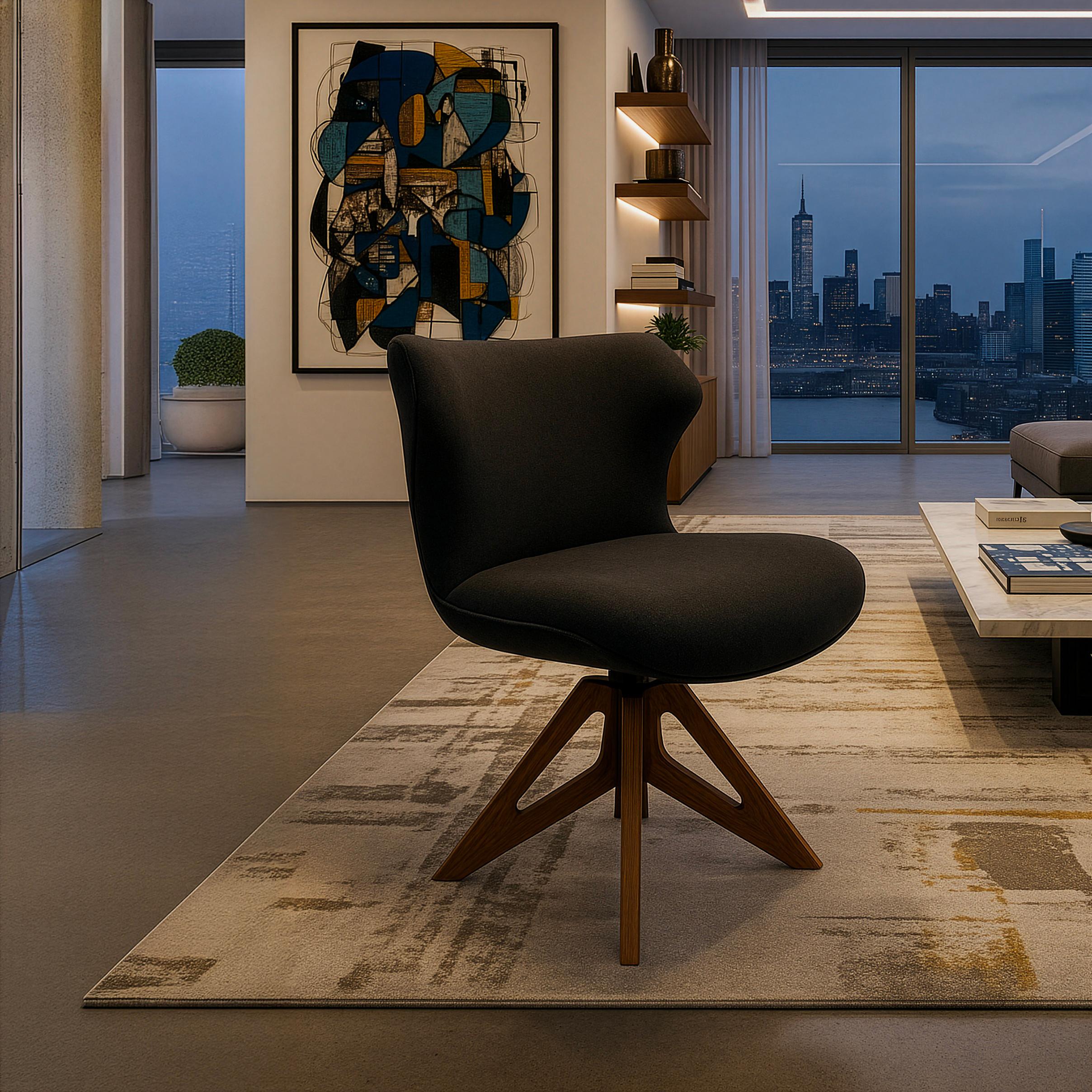 Le fauteuil Bruno (Poltrona Bruno) est une déclaration intemporelle de l'artisanat italien et du design moderne. Entièrement fabriqué à la main en Italie, il est doté d'un élégant revêtement en coton noir et d'un rembourrage ergonomique doux pour