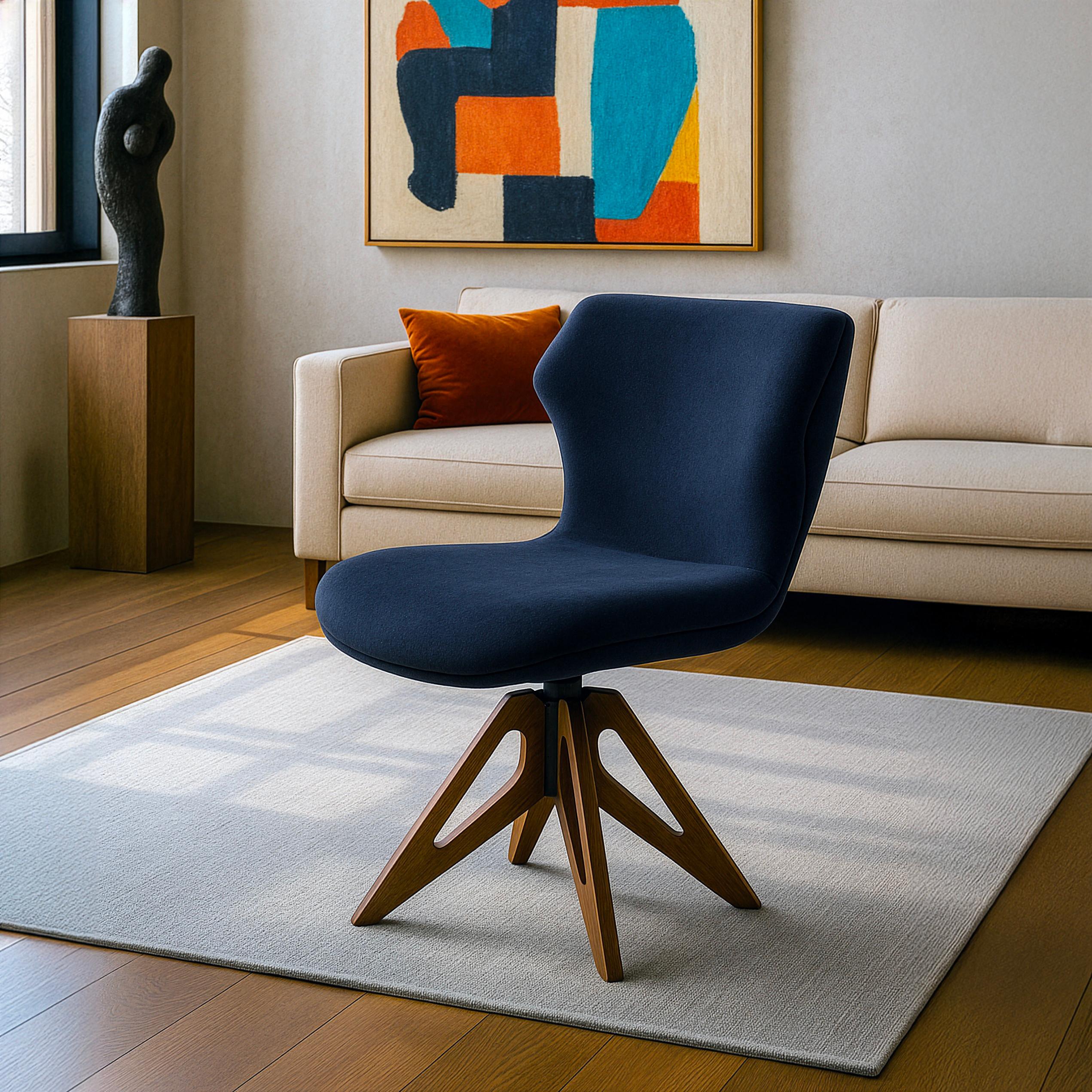 Moderne Fauteuil italien moderne Bruno - tapisserie en coton noir, base en noyer massif en vente
