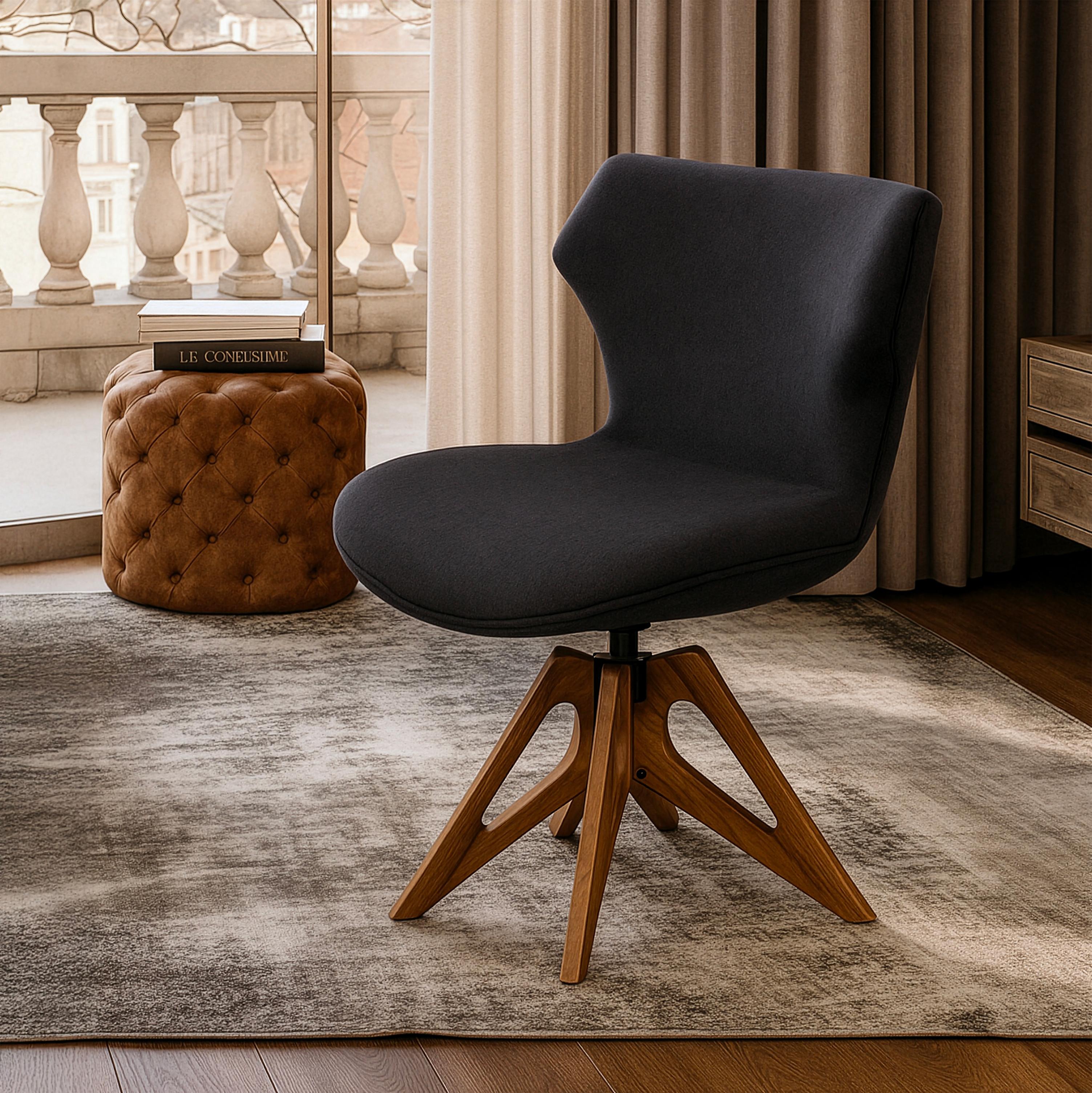 Fauteuil italien moderne Bruno - tapisserie en coton noir, base en noyer massif Neuf - En vente à Roma, IT