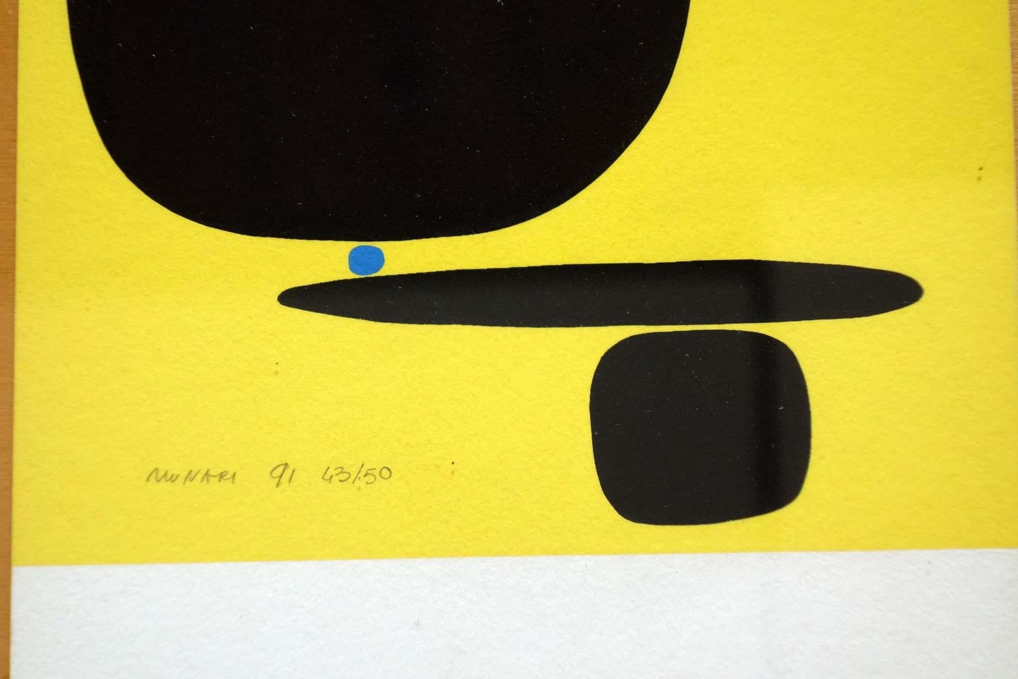 Moderno BRUNO MUNARI 1991 serigraph Black Yellow Signed 43/50 in vendita