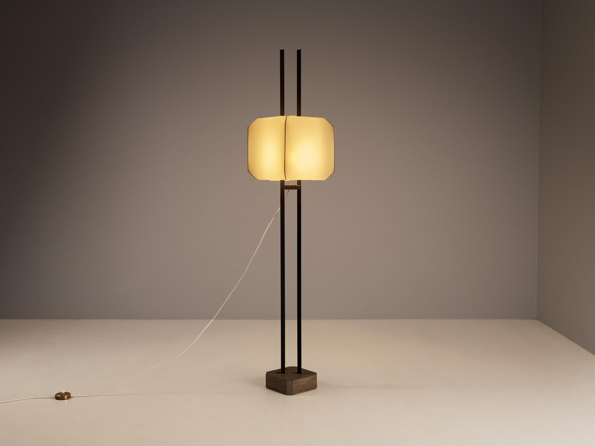 Bruno Munari for Danese, ‘Bali’ floor lamp, model ‘2003C’, travertine, plastic (PVC), lacquered steel, Italy, 1958

This floor lamp (1958) is designed by Bruno Munari for Danese and is part of the ‘Bali’ series. Munari made significant