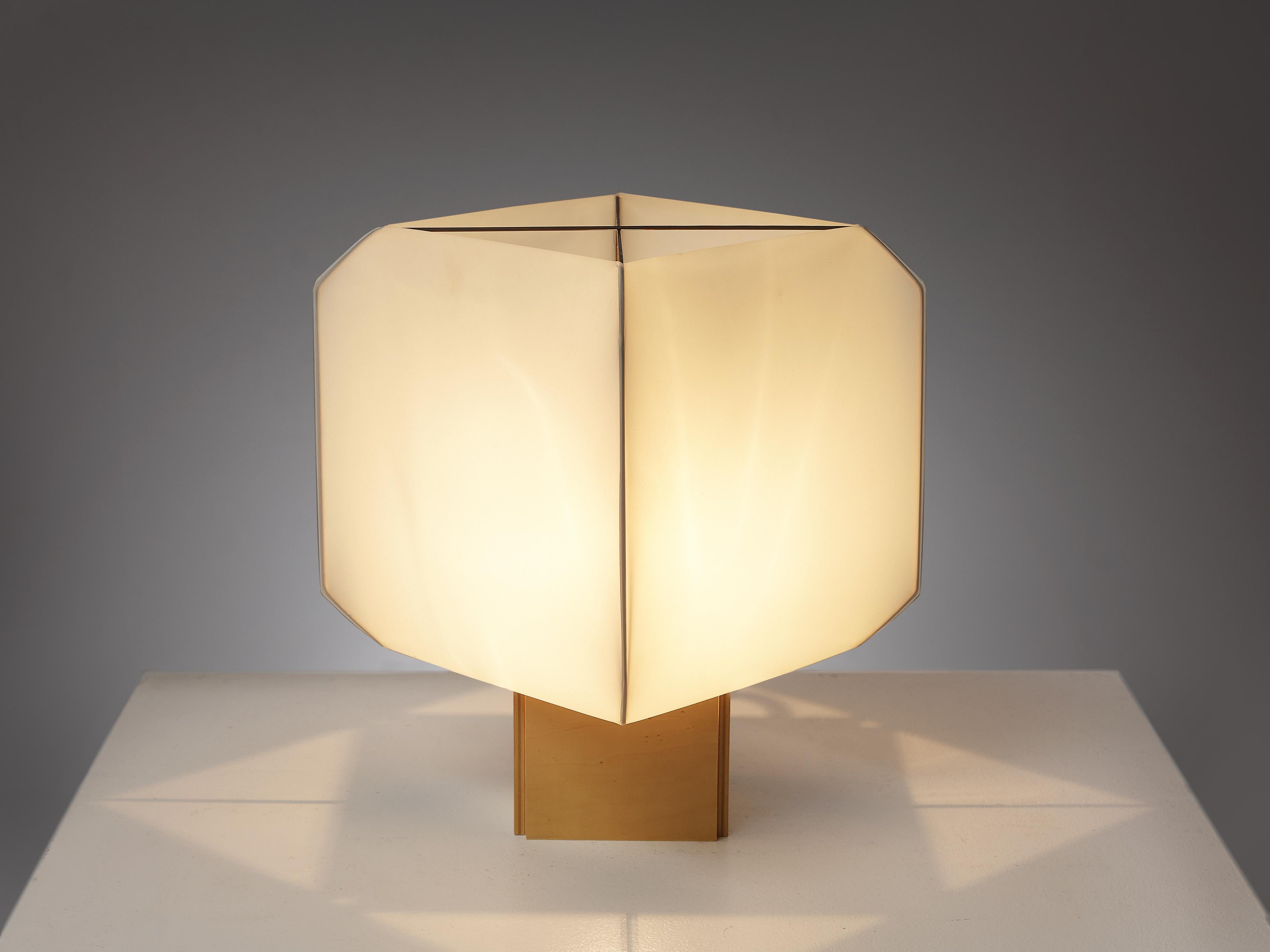 Bruno Munari for Danese, table lamp 'Bali', wood, plastic, brass, Italy, 1958

This 'Bali' table lamp by Bruno Munari has a warm light. The white plastic shades that are adjusted on a metal frame create a soft, indirect light. The colour of the