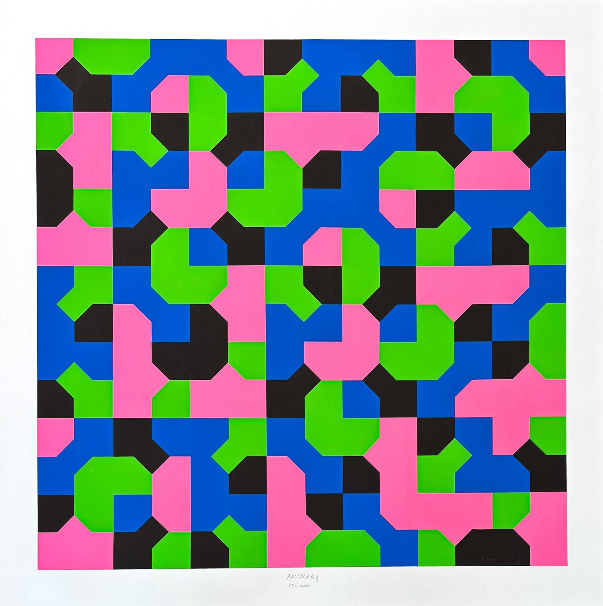 Serigrafia su carta Fabriano, edita nel 1991.
Edizione limitata di 100 copie, numerate 15/100
Firmato a mano e numerato a matita dall'artista sul margine inferiore.
Formato carta: 70 x 70 cm

Condizioni molto buone, con colori vivaci e