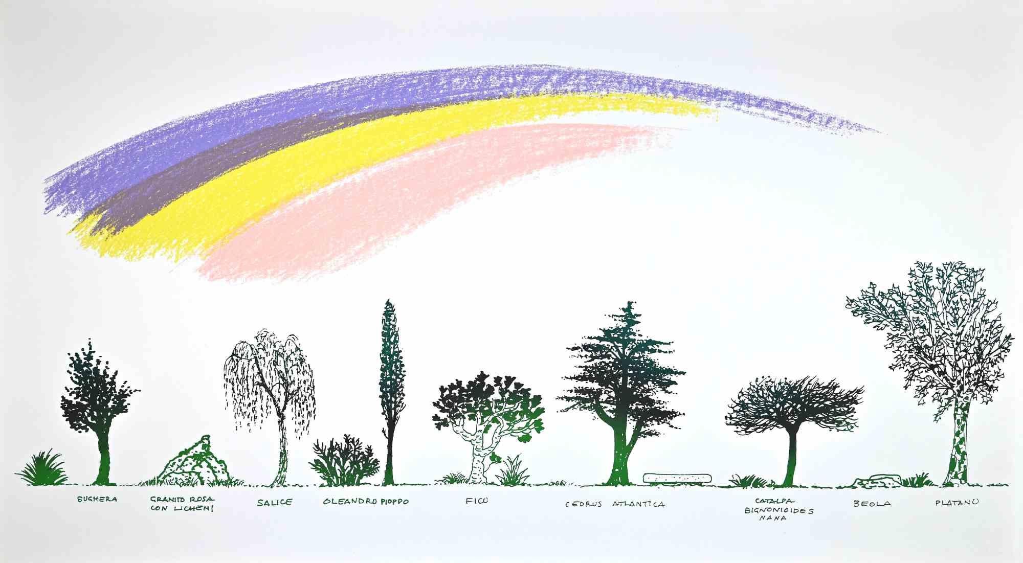 Un Viale di Alberi Diversi - Screen Print by Bruno Munari - 1980s