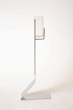 Bruno Munari - Vase sculptural en métal argenté avec insert en verre - Vintage italien