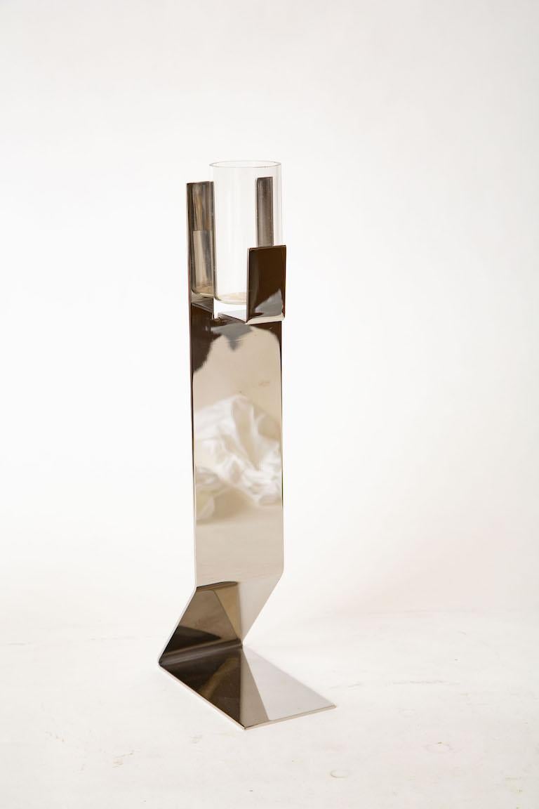 Modern Bruno Munari Silver-Plate Sculptural Vase with Glass Insert Italian Vintage For Sale