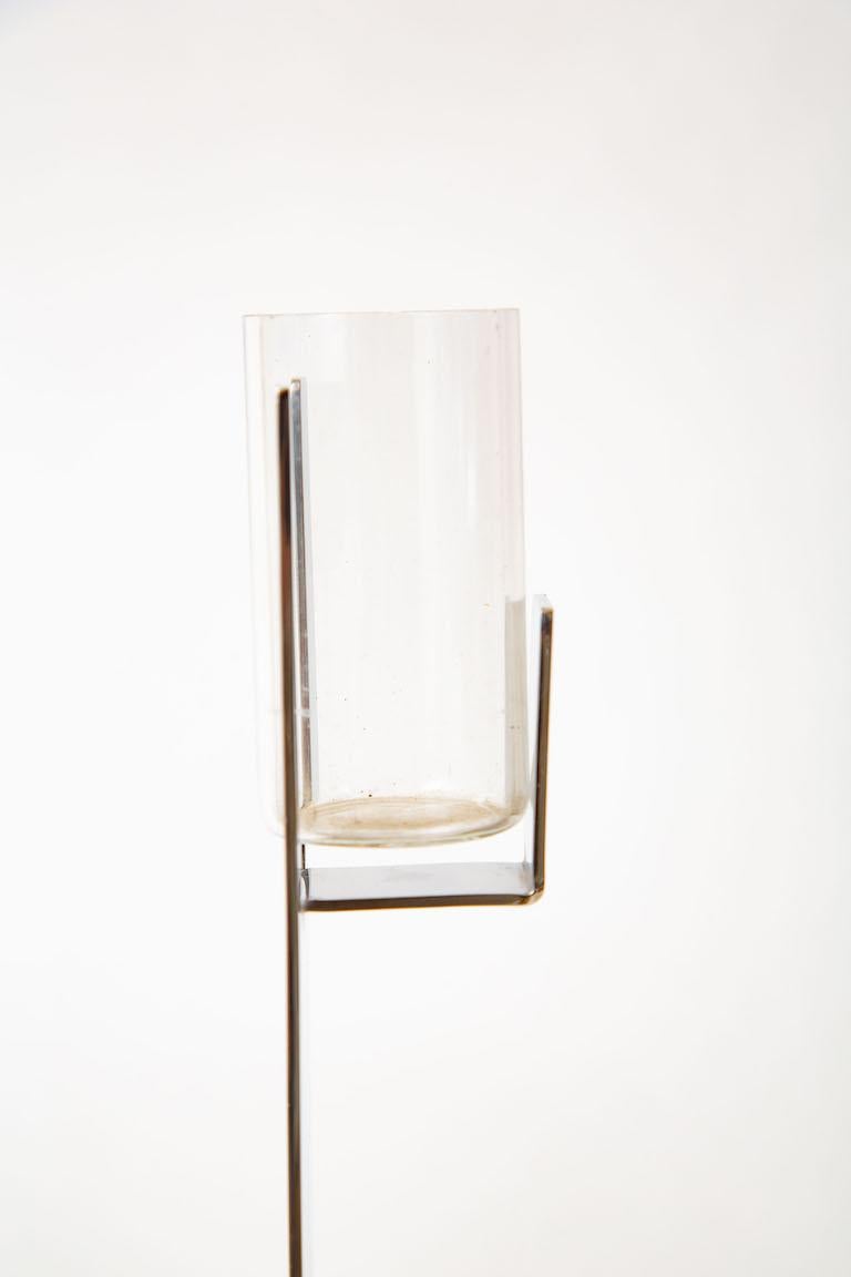 Late 20th Century Bruno Munari Silver-Plate Sculptural Vase with Glass Insert Italian Vintage For Sale