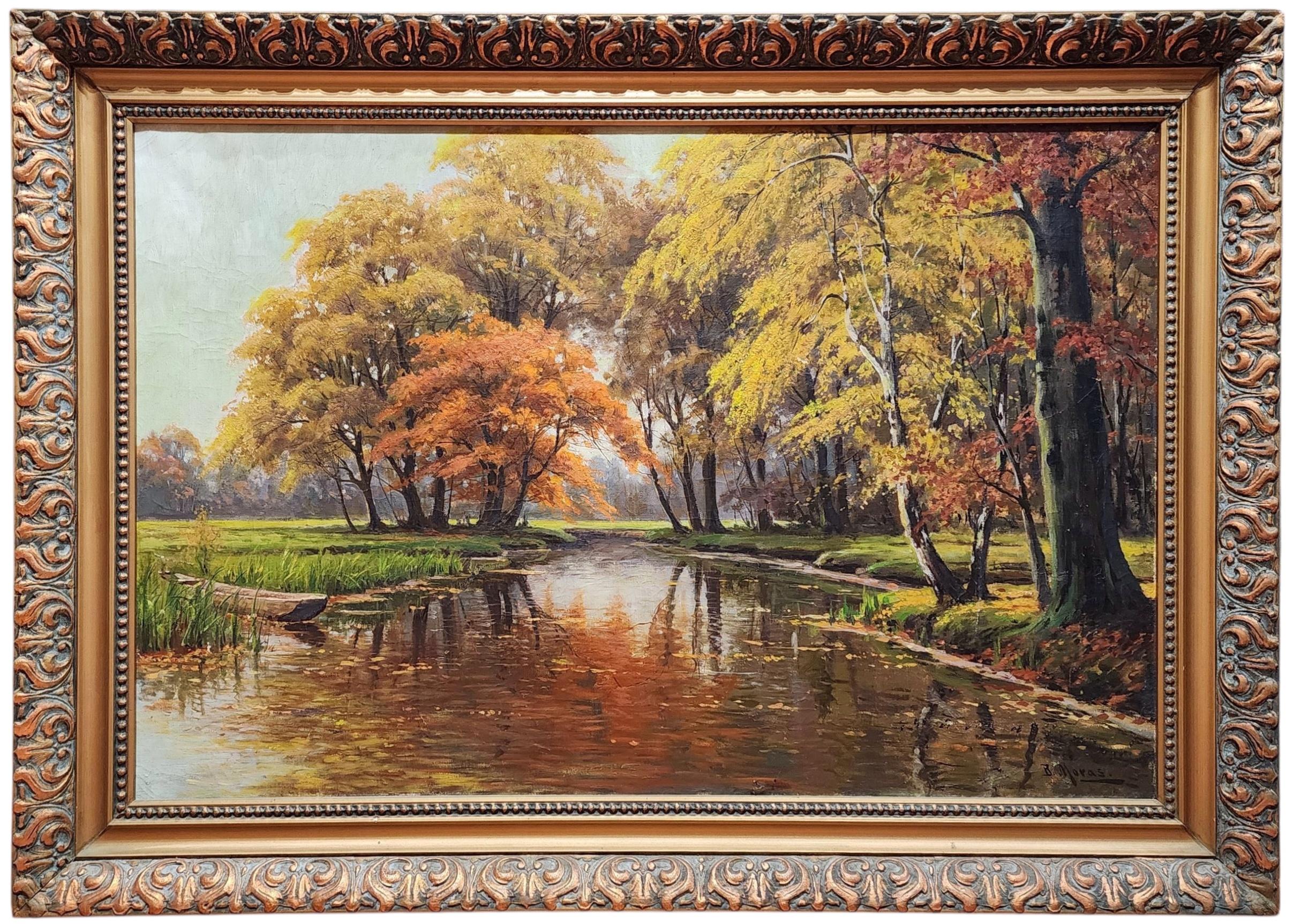 Bruno Otto Max Moras Landscape Painting – Herbst im Spreewald, bunte deutsche Landschaft
